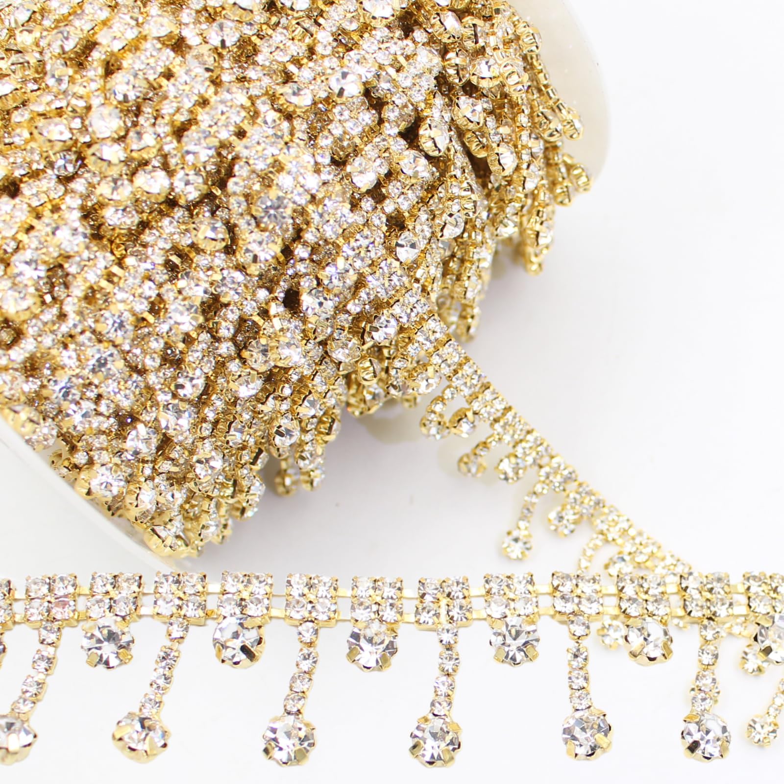 PEARLY JUN 5 Yards Rhinestone Trim Crystal Rhinestone Chain Gold