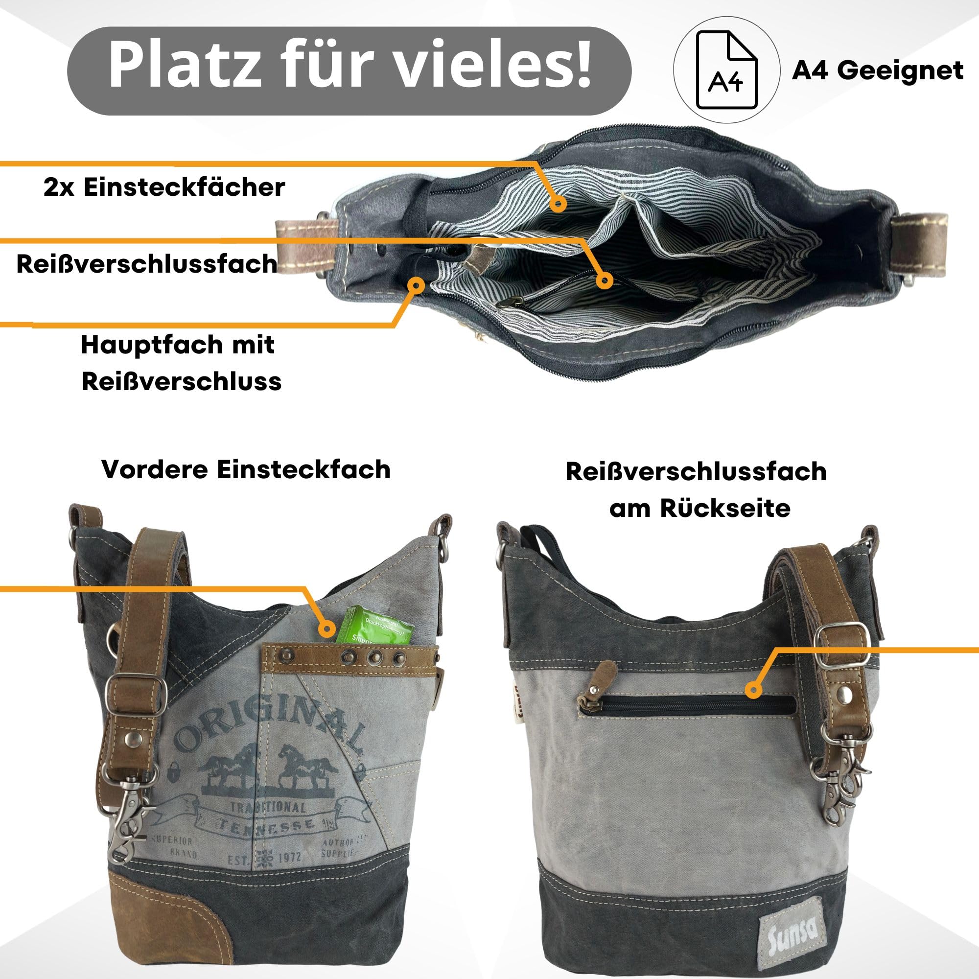 Sunsa Damen Hobo Tasche. Große Canvas Leder Umhängetasche mit Pferd Design