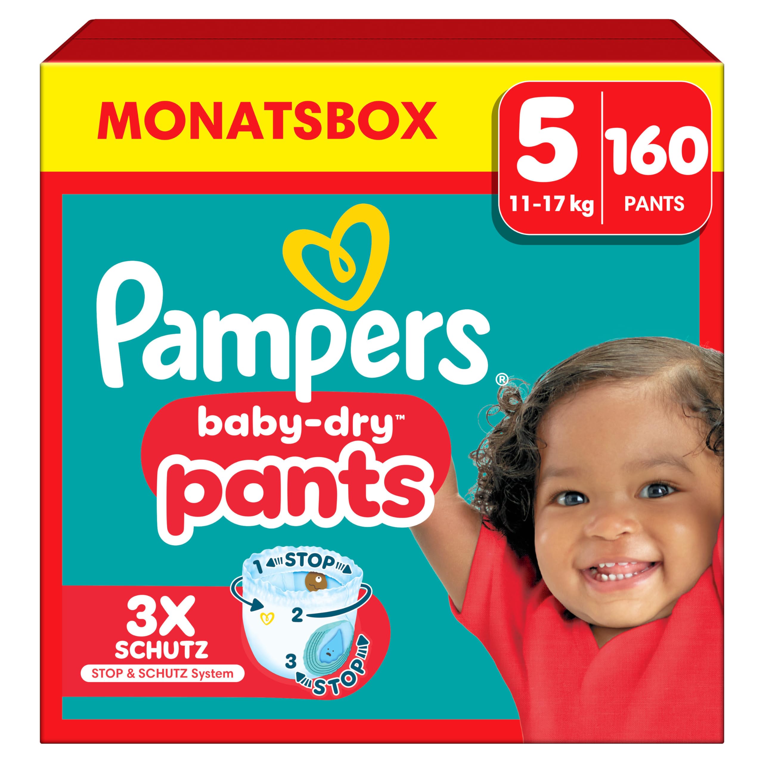 Pampers Baby-Dry Pants Size 5, Pack of 160, 11kg-17kg, 360° Leak-Proof Fit for Day and Night