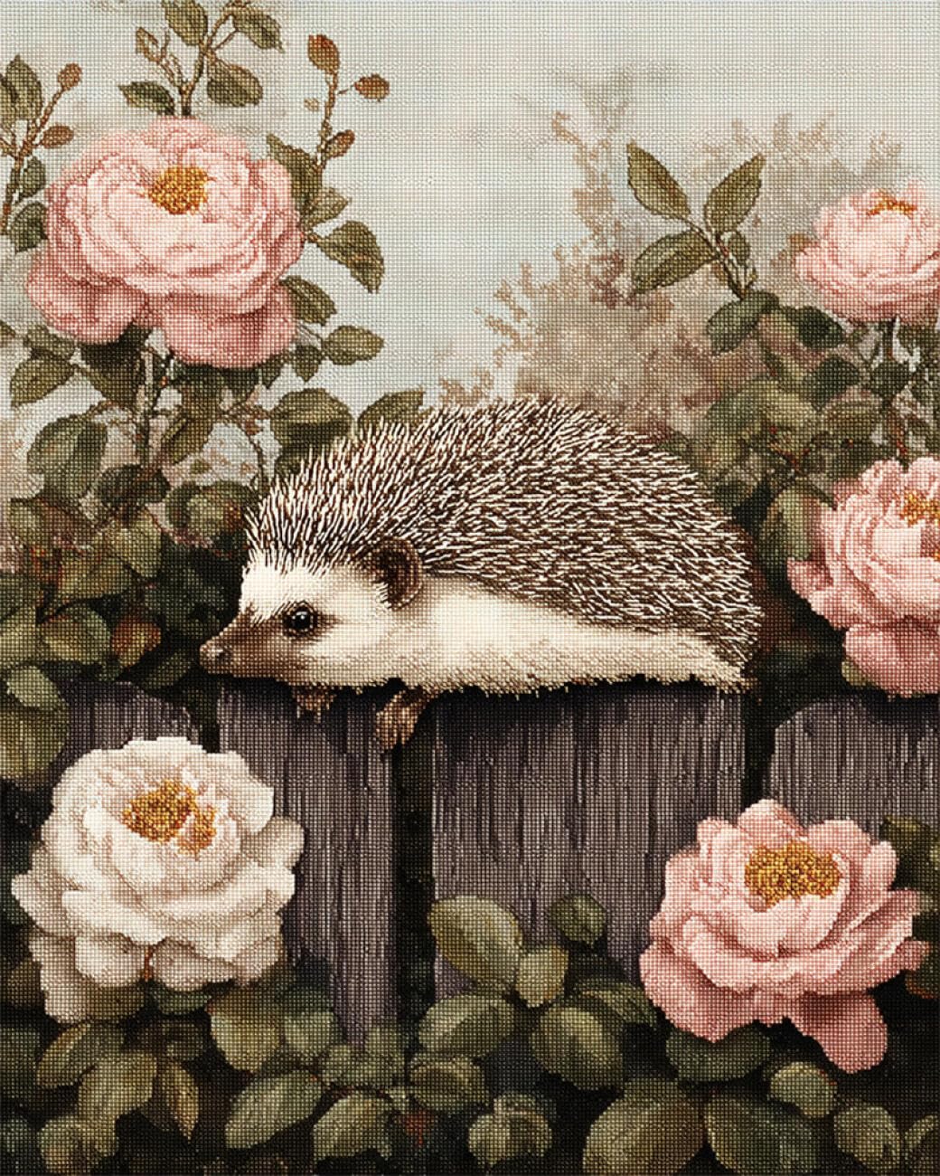 RKFLGEW DIY Bead Embroidery Kit Hedgehog On The Fence 50x70cm