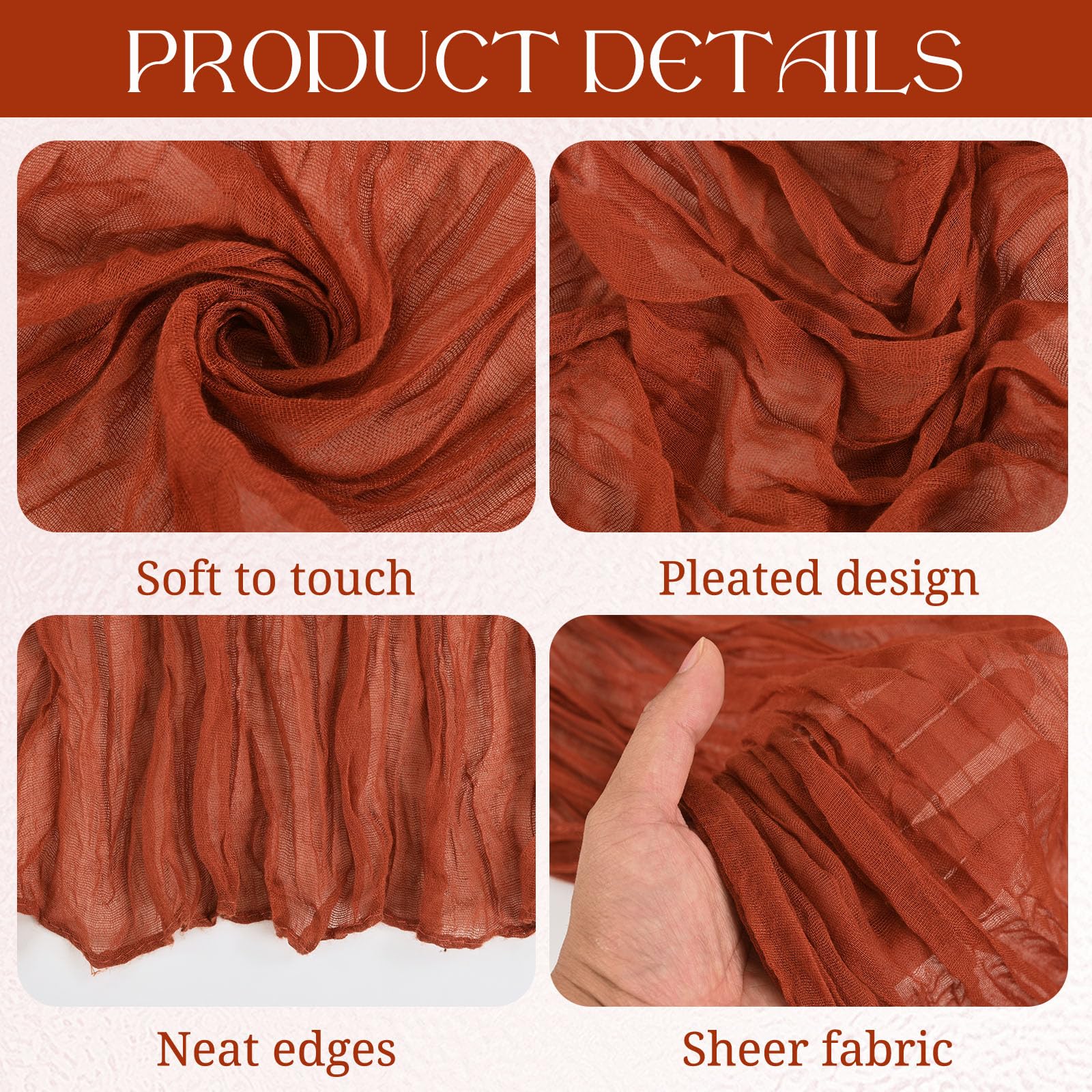 12 Pack Terracotta Cheesecloth Table Runners 10Ft Boho Gauze Table Runner 21120 Inch Rustic Romantic Long Table Runner for Wedding Party Bridal Shower Christmas Decoration - Image 3