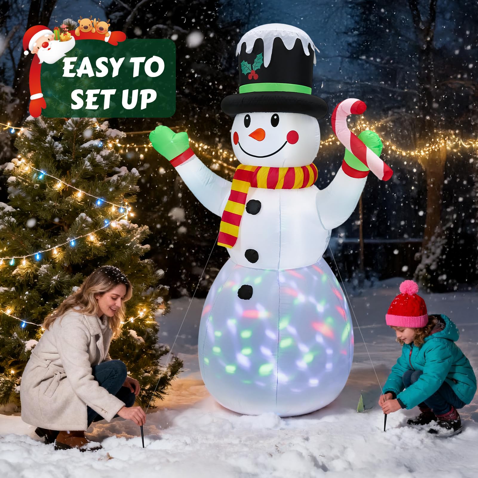 Warmiehomy Bonhomme de neige gonflable de 210 cm, bonhomme de neige géant avec béquille, décorations de Noël gonflables, décoration de Noël extérieure pour jardin, centre commercial d'expédition