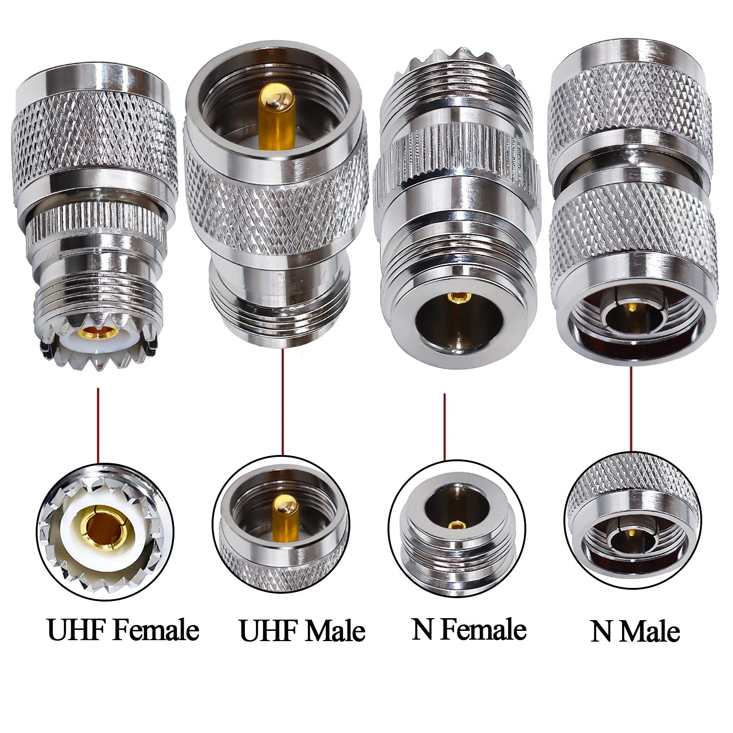 TUOLNK Zestaw typów 4 UHF do typu N Adapter koncentryczny RF Zestaw złączy koncentrycznych UHF do N Złącze typu jack dla kabla koncentrycznego / telekomunikacyjnego Adapter UHF męski / żeński na N męski / żeński