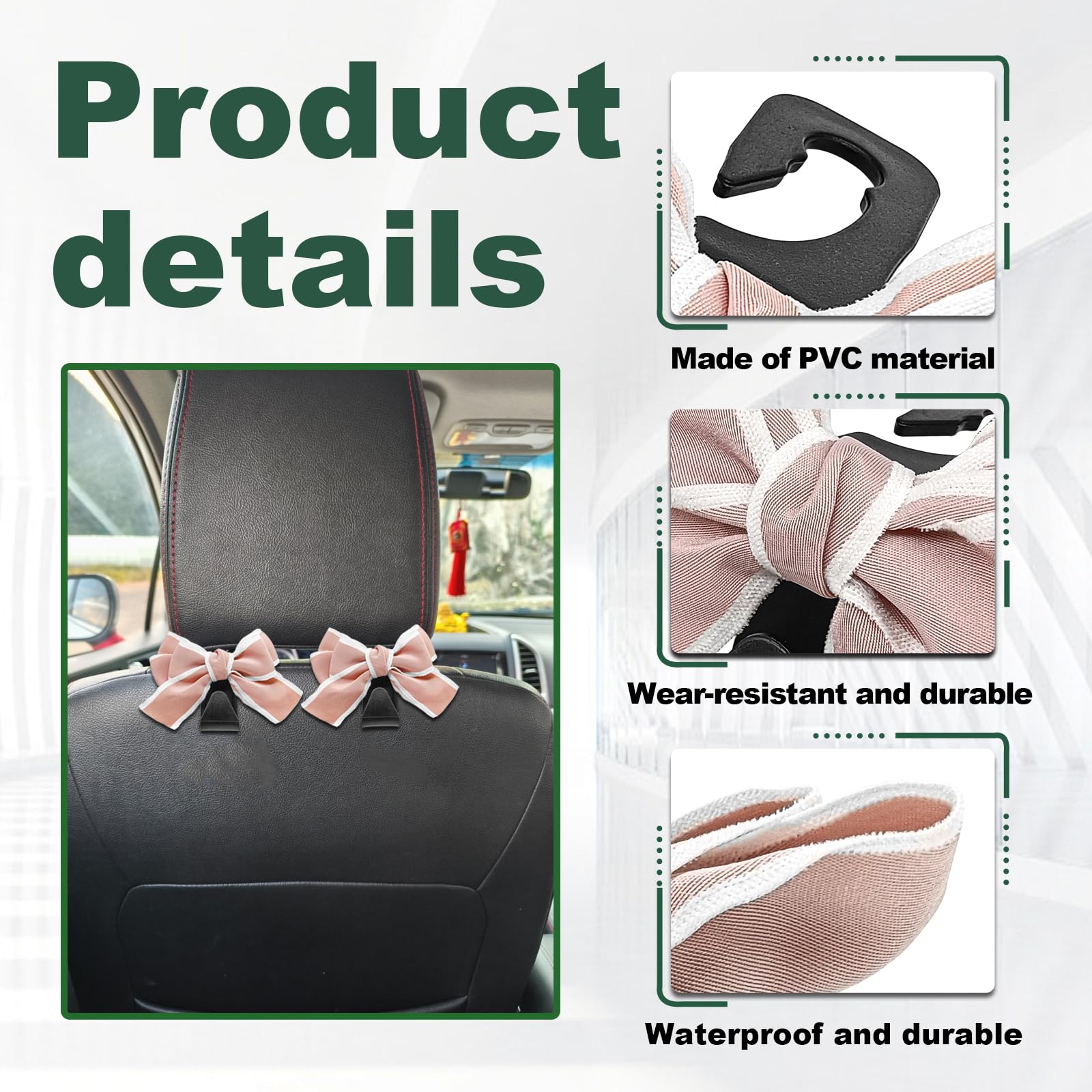 Lot de 2 crochets universels pour appuie-tête de siège arrière de véhicule, accessoires de décoration intérieure de voiture, crochet de sac à main de voiture, joli nœud papillon, organisateur de