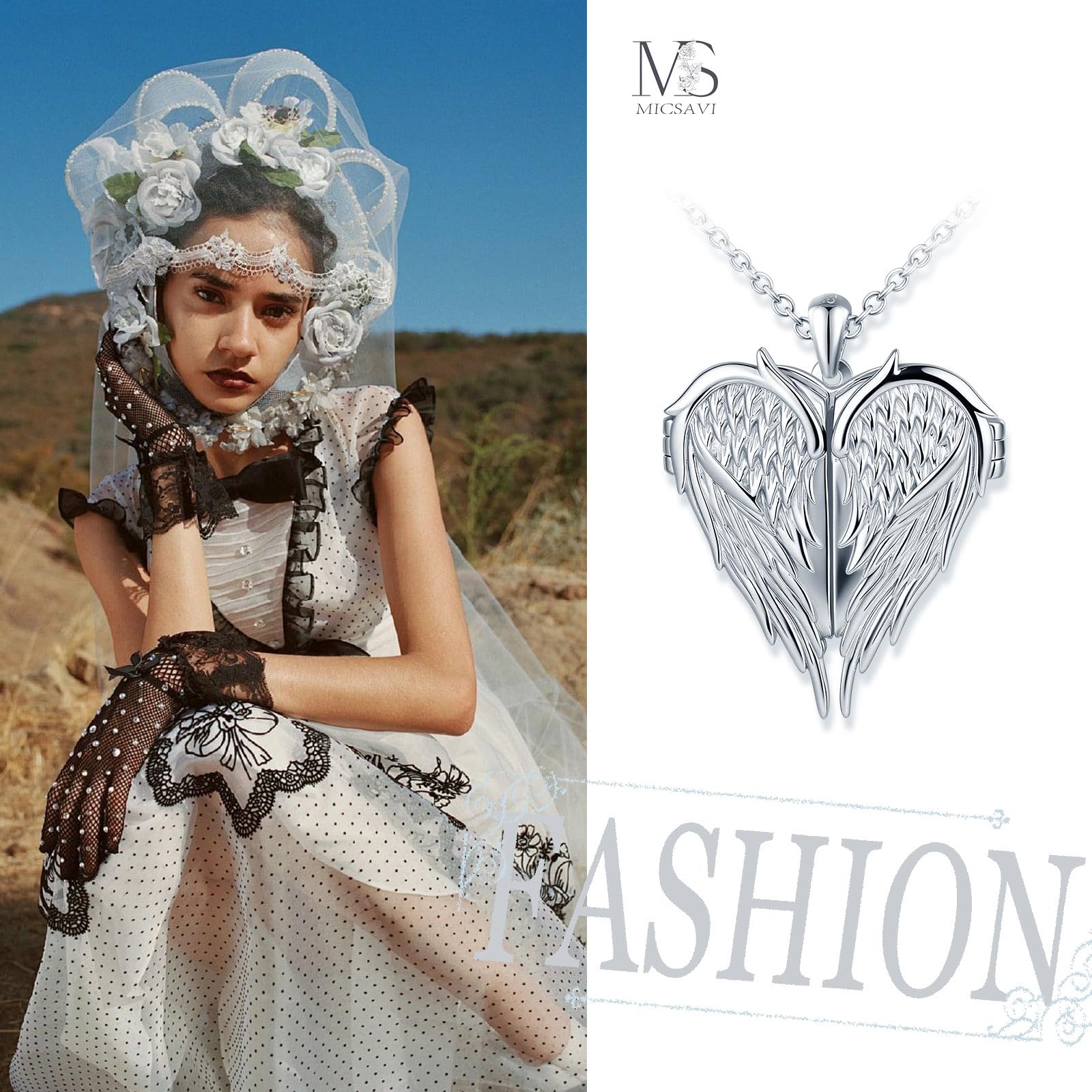Collana Donna Portafoto Ali in Argento 925, Ciondolo a Cuore e Ali d'Angelo per Foto Immagine, Gioiello Personalizzata per Mamma Fidanzata Moglie