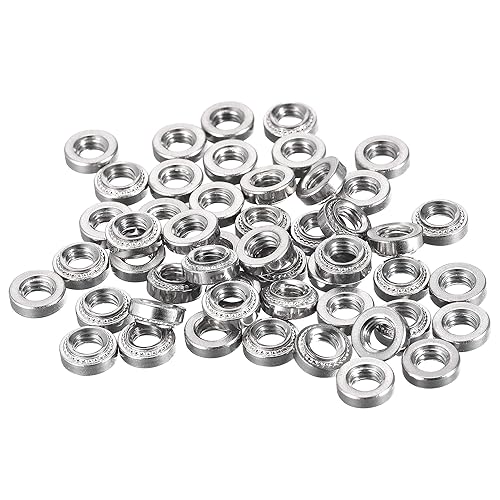 uxcell Tuercas autoadhesivas, # 10-32 x 0.12 pulgadas, tuerca remachadora de acero inoxidable, cabeza redonda, acero inoxidable, fijación de