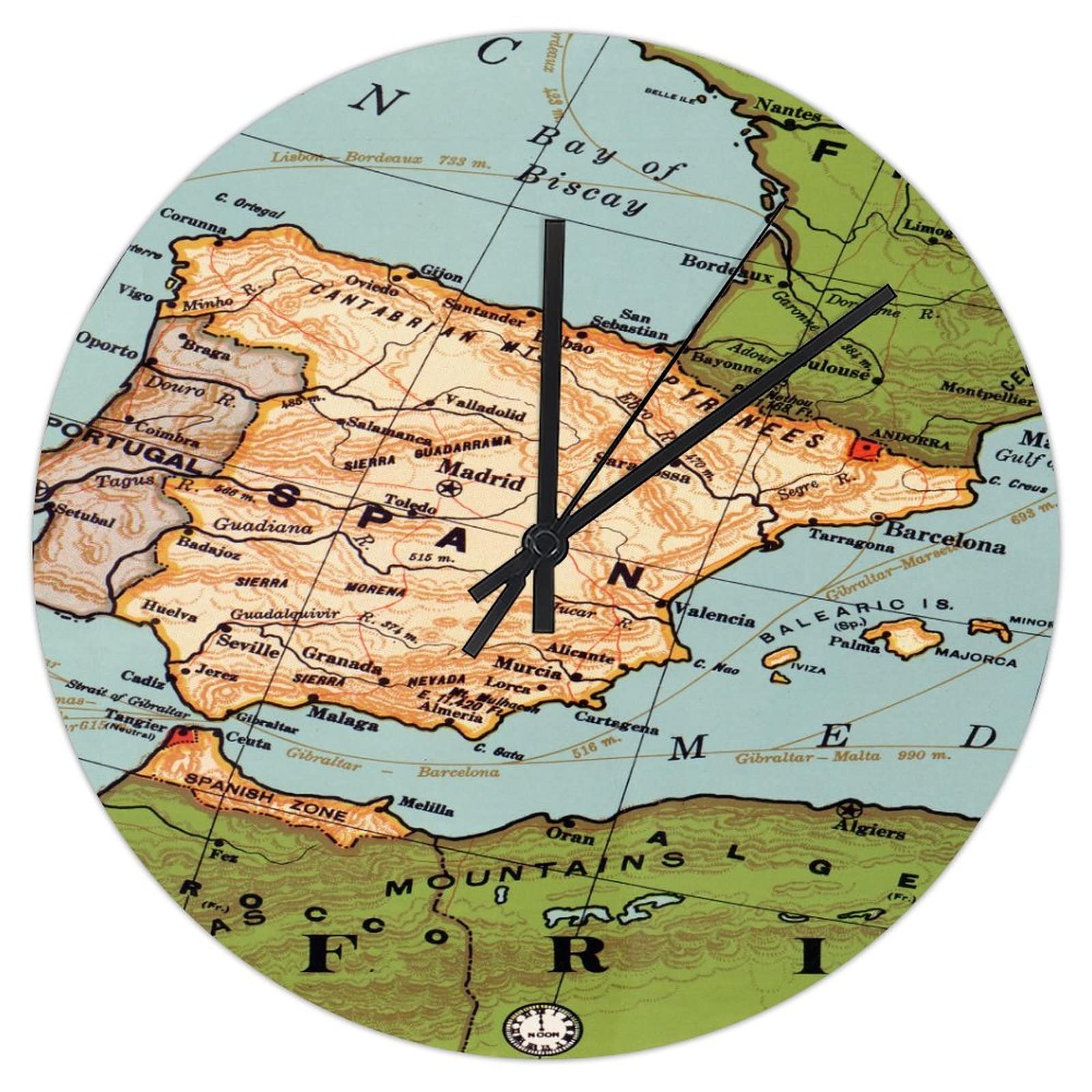 Horloge cuisine carte Espagne vintage pour une ambiance rustique