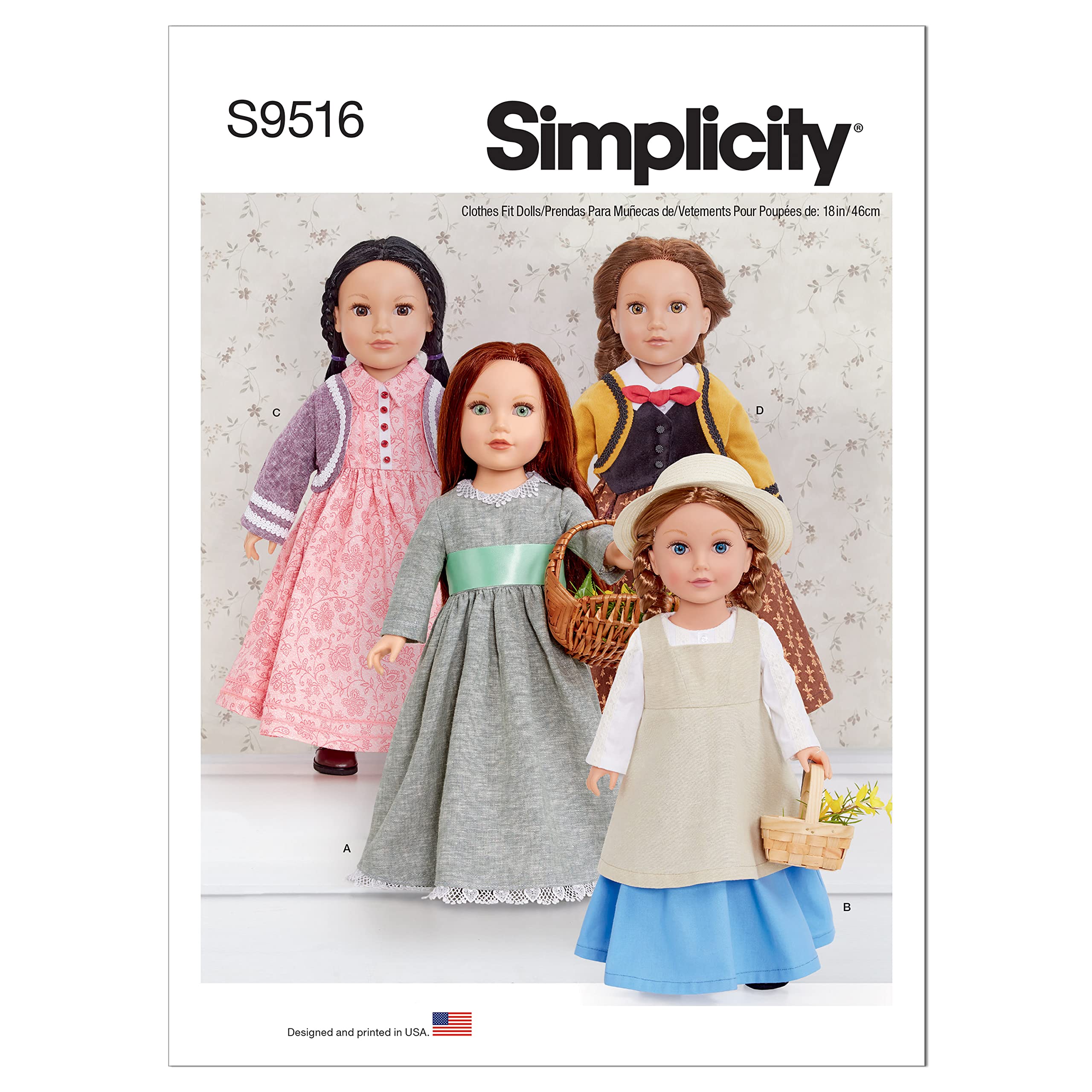 Simplicity SS9516OS 18" Doll Clothes OS One Size Only