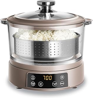 COOK WITH COLOR 3L Glass Mini Low Carb Rice Cooker – Holds 2 Cups Raw/Makes 6 Cups Cooked with Auto Lift Filter Basket, Hotpot & Steamer for Rice, Grains, Digital Panel with Keep Warm, Goat/Mink
