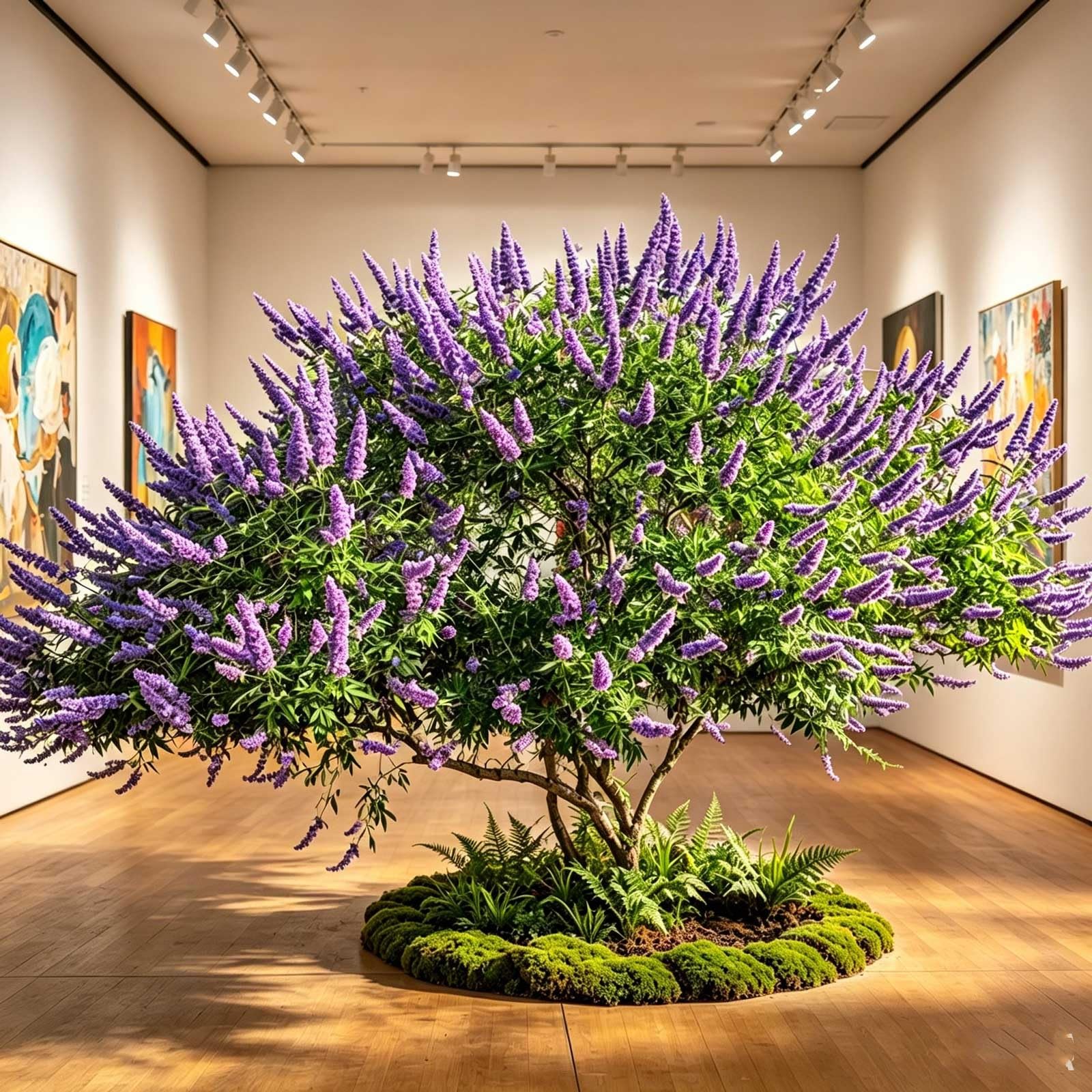 KIBONCY Weather Resistant Faux Vitex Tree, Realistic Purple Spiked Blossom Artificial Chaste Tree for Indoor Patio & Villa Decor(4x3m)