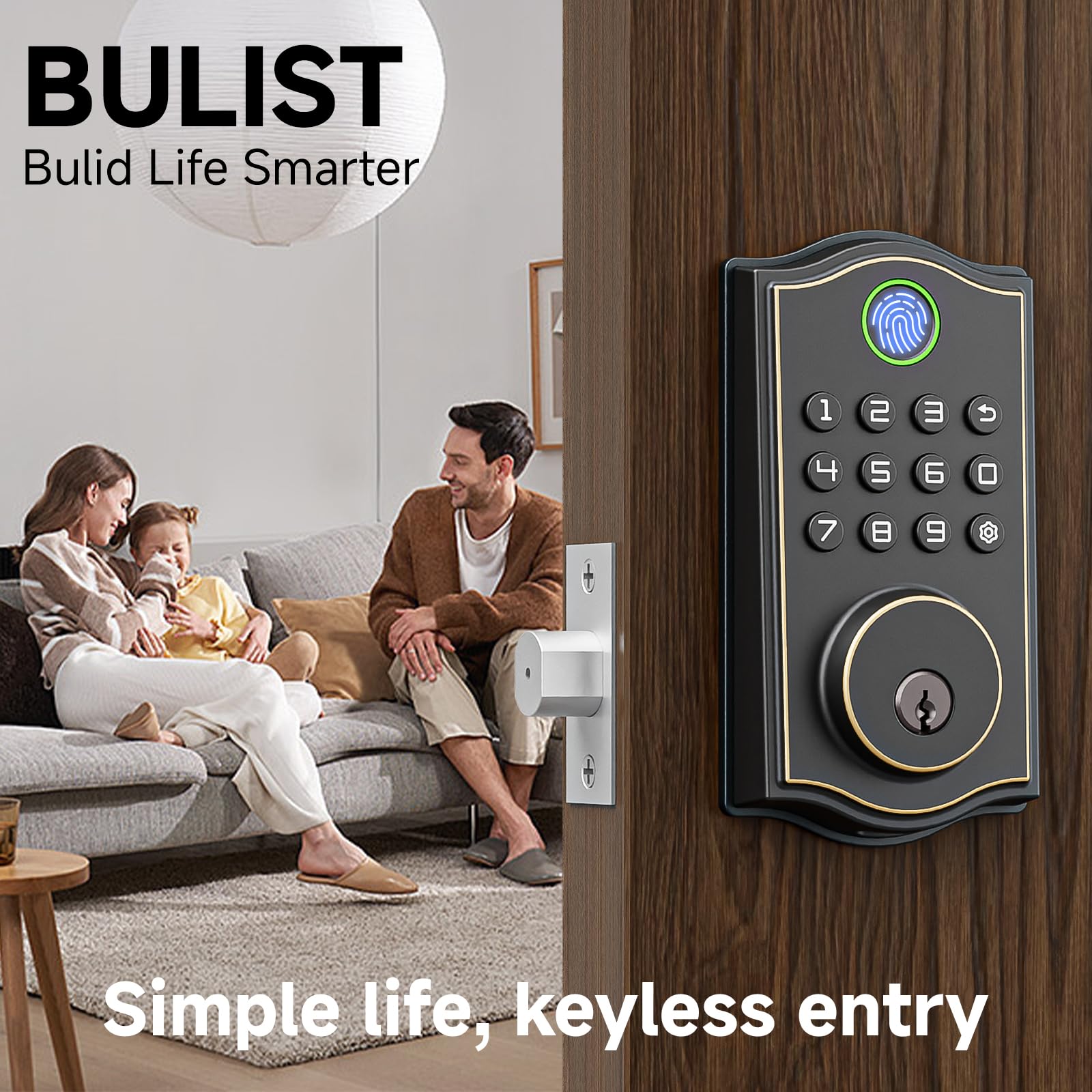 Fingerprint Smart Lock for Front Door, Keyless Entry Deadbolt, 4-Language Voice Guide, Backlit Keypad
