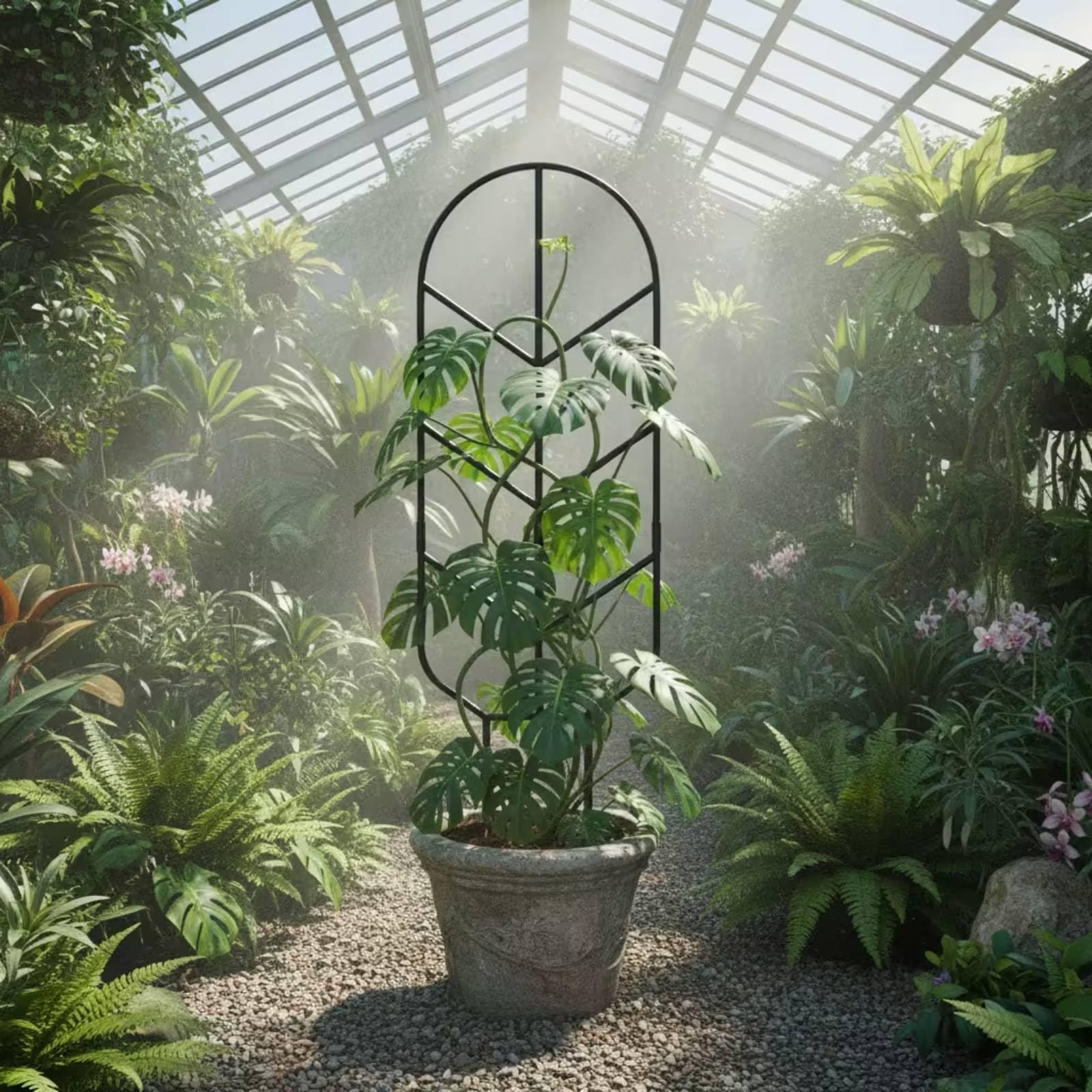 Support de Grimpe pour Plantes Treillis Tuteur Cadre Structure en Métal Noir Robuste Maintien des Lianes et du Lierre Adapté à Intérieur Terrasse Salon Véranda