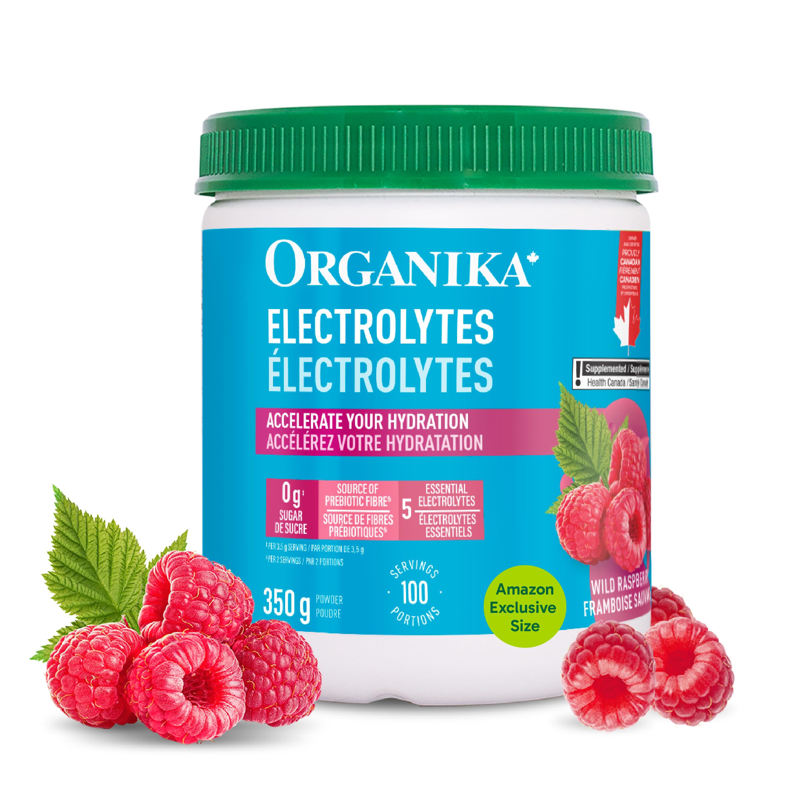 Organika Canadian-Made Electrolytes Powder | Wild Raspberry Flavour - 350g 100 servings