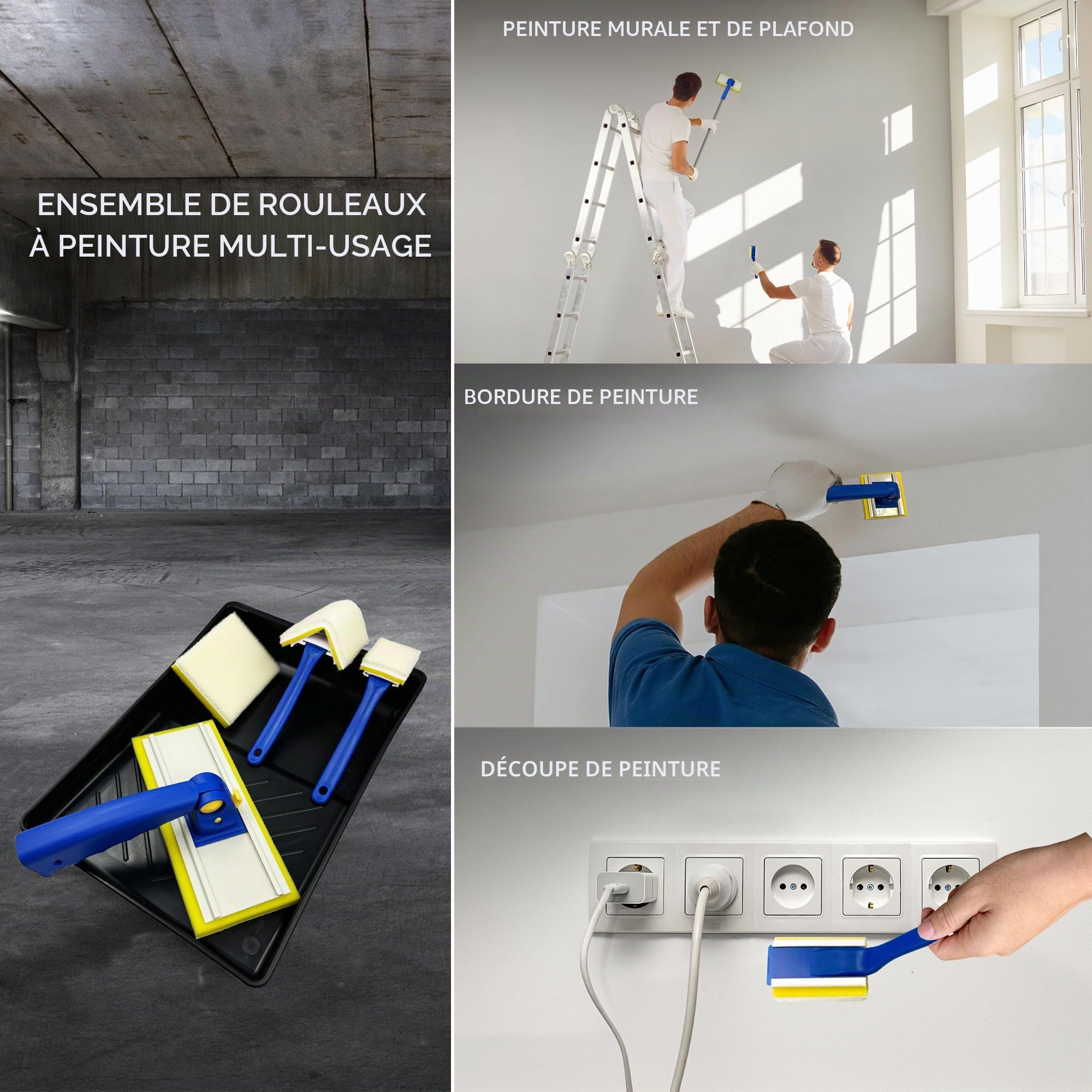 Lot de tampons de peinture pour murs et plafonds, y compris les tampons de peinture grands, moyens, petits, triangulaires, plats pour la décoration, têtes interchangeables, extensibles,