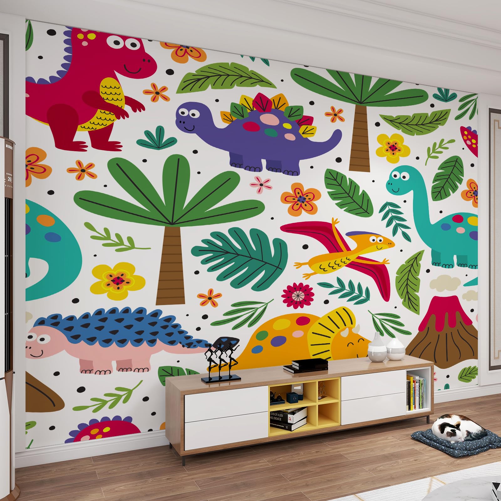 Papier peint dinosaure de qualité supérieure anti-déformation vert jungle
