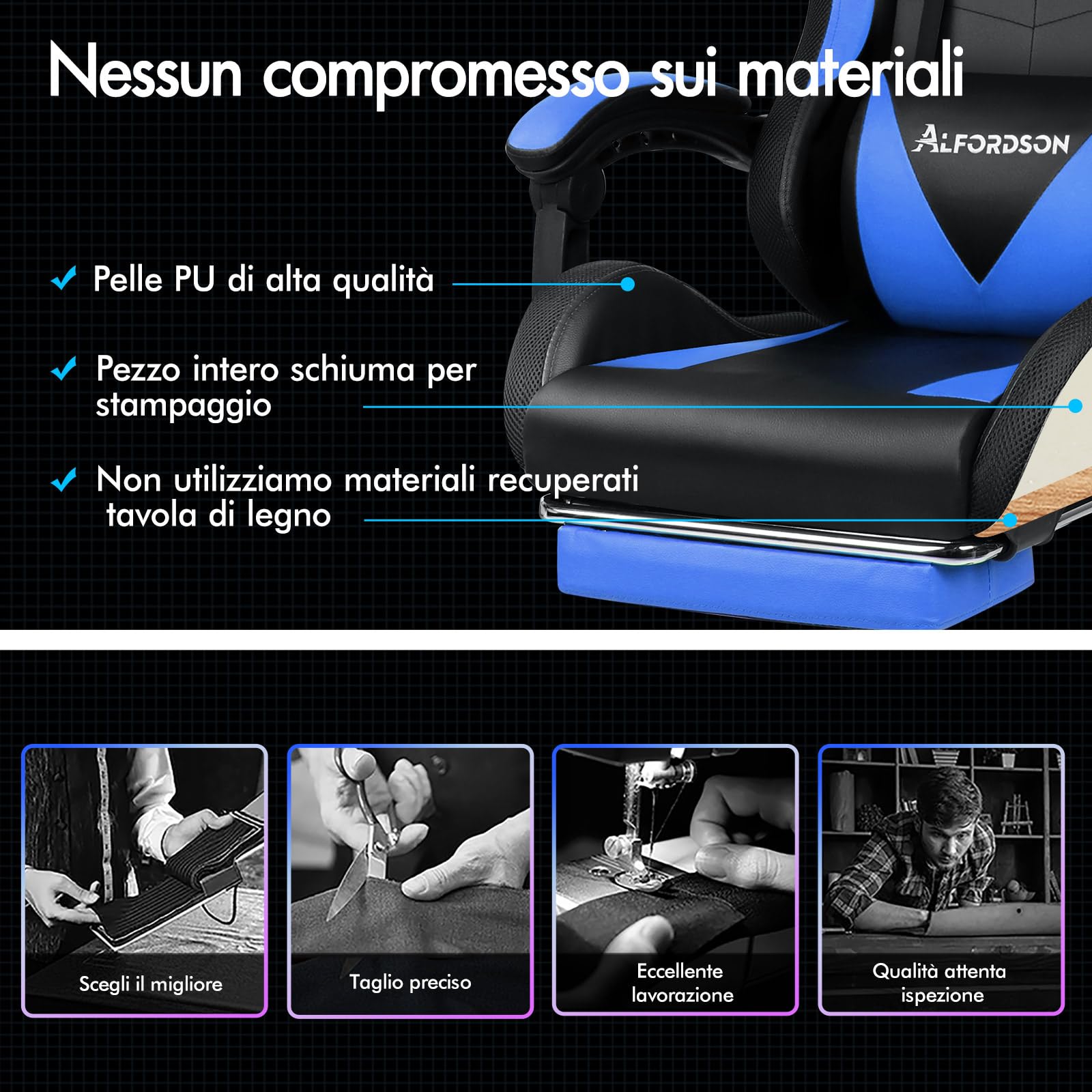 ALFORDSON Sedia Gaming con Massaggiante e Luci LED,Sedia Ergonomica Gamer per Scrivania,Poltrona Regolabile in Altezza con Supporto Lombare Poggiatesta,Schienale Regolabile 90-150°, Similpelle(Blu)