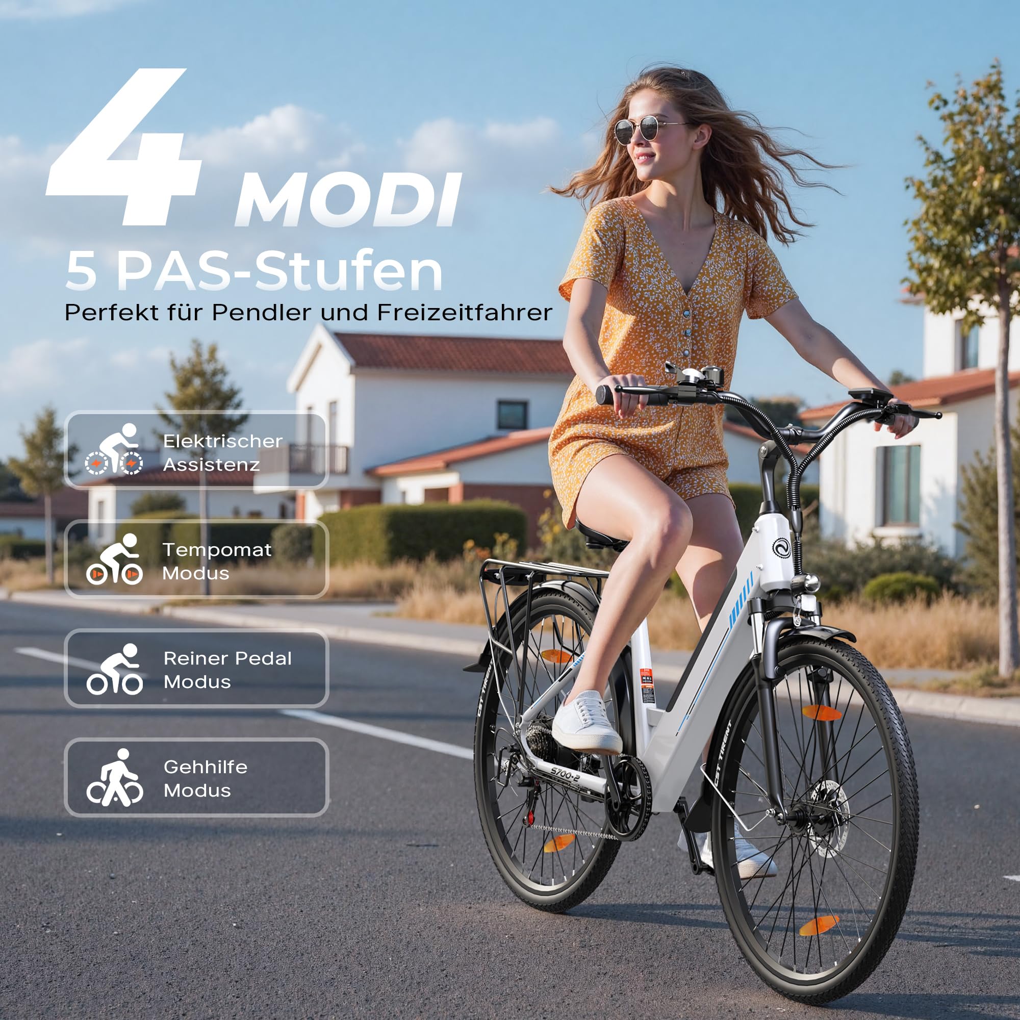 E Bike, 28 Zoll E-Bike Herren Damen 48V 499.2 Wh Akku, Reichweite Bis 100 KM, 250W Motor, Elektrofahrrad 7-Gang Schaltung, E Fahrrad LCD-Display, 4 Fahrmodi, Pedelec CityBike für Erwachsene