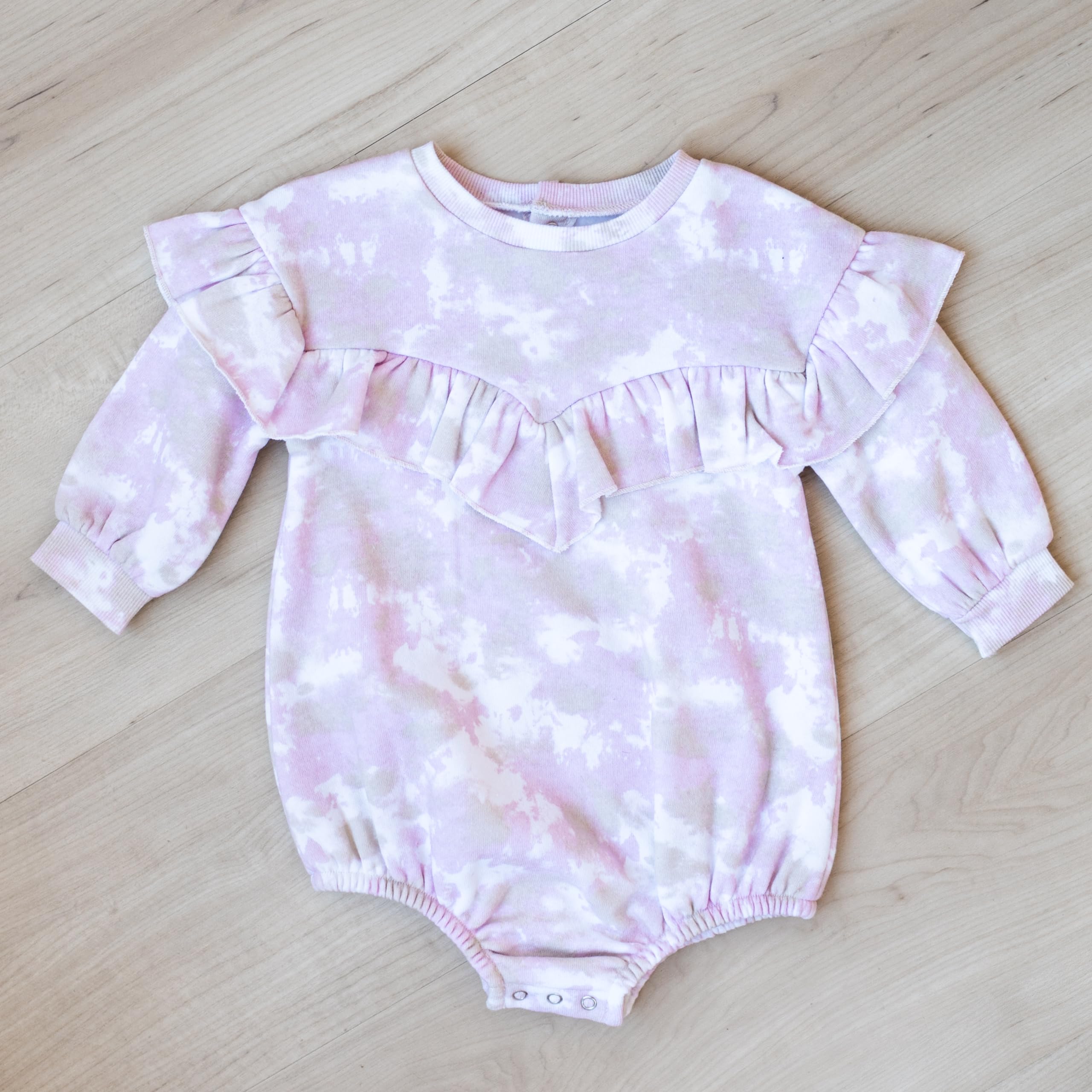 GRAYSON/THREADS Baby Girl Long Sleeve Printed Ruffle Onesie with Snap Closures (Pink Camo, NB)