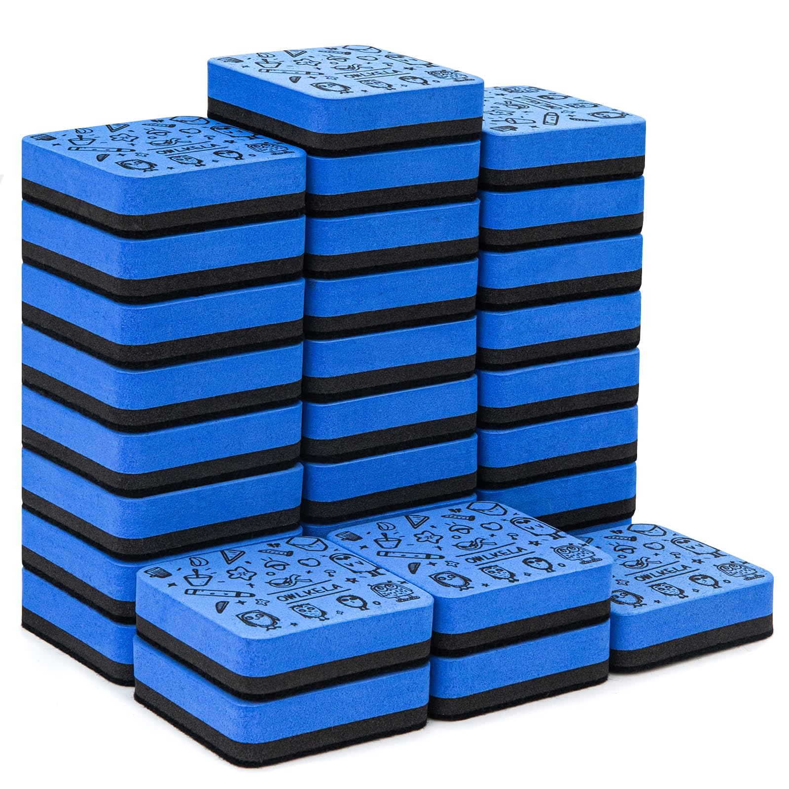 OWLKELA 30 Pack Whiteboard Eraser, Magnetic Blue Whiteboard Eraser for Cleaning Dry Erase Markers on Magnetic Soft Whiteboard, Glass Whiteboard and Dry Erase Board