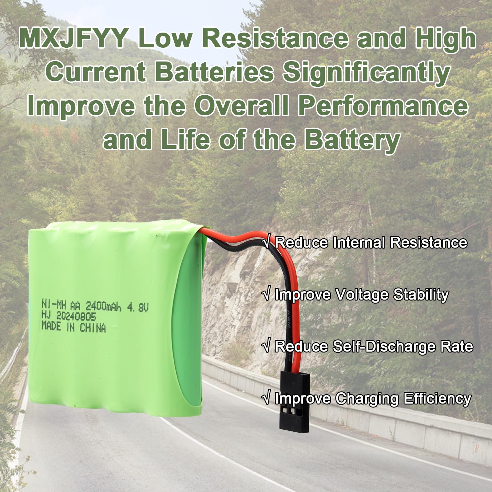 Lot de 2 Batteries NiMH RC 4,8 V 2 400 mAh avec connecteurs Hitec, Batterie Compatible avec contrôleur d'avion RC Futaba, Avions RC, récepteur d'hélicoptère RC, Futaba, JR et Autres modèles