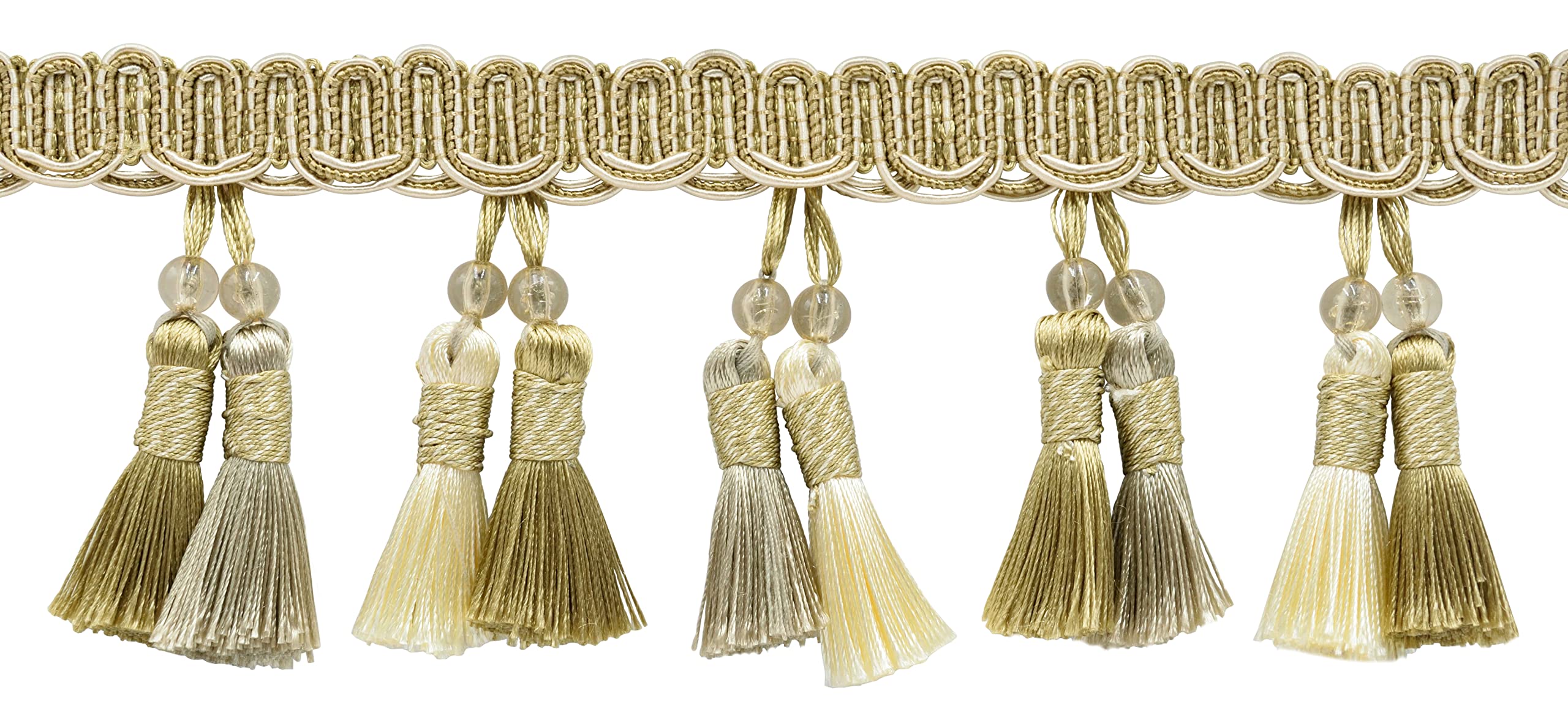 Frange à pompons 10 cm passementerie ameublement rideau canapé beige clair 12,8m