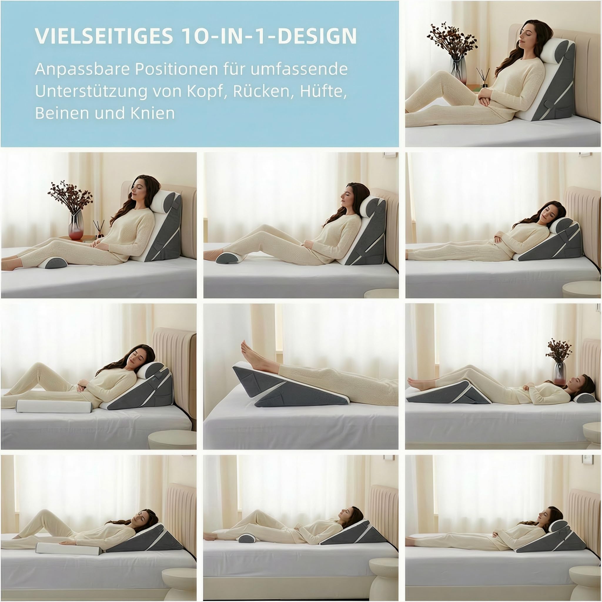3PCS Set Höhenverstellbar 9''/12'' Orthopädische Keilkissen für Postoperative Unterstützung zur Linderung von Reflux, Rückenkissen, Lesekissen für Bett und Sofa