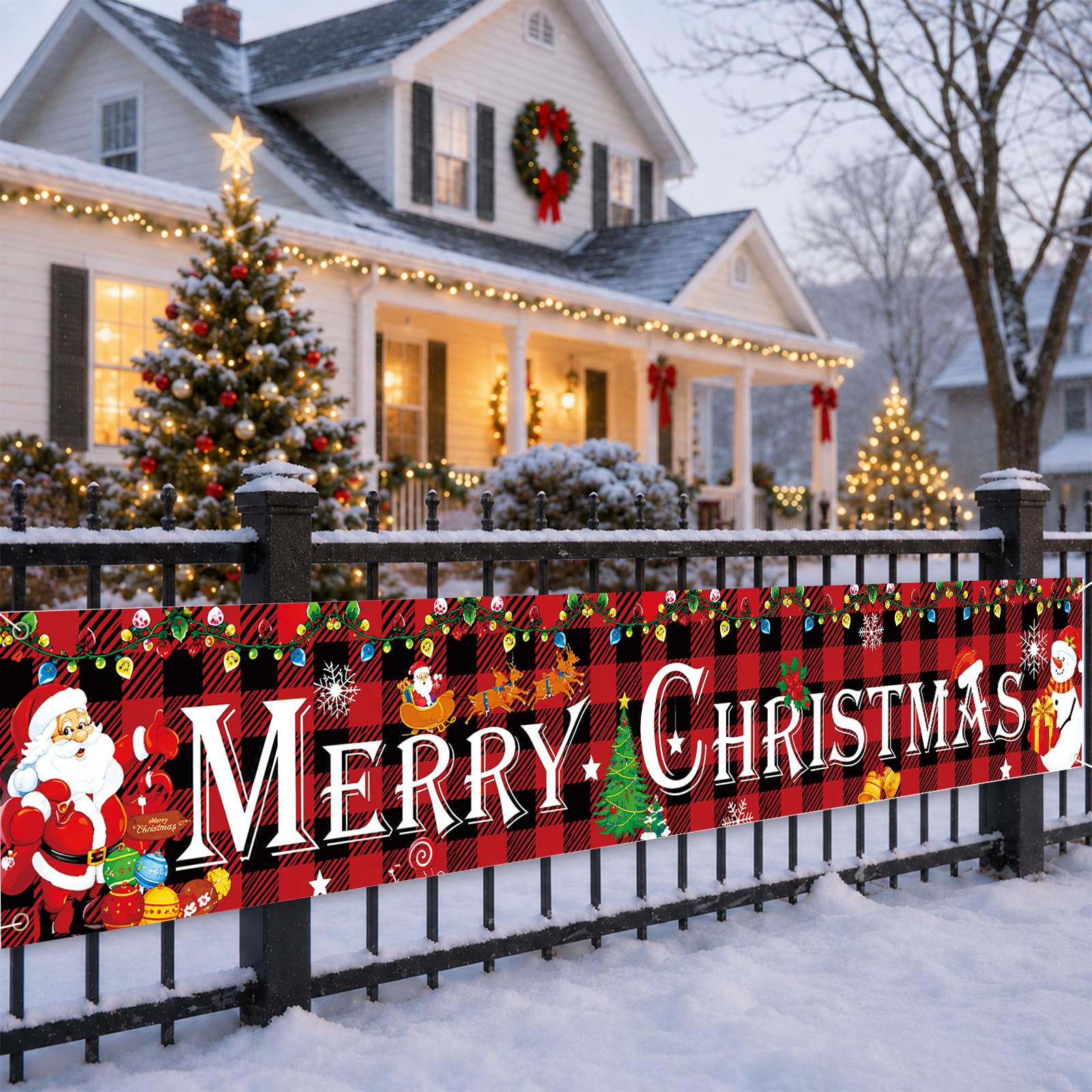 Large Outdoor Christmas Decorations Banner 300 x 50cm for Fence Xmas Decor