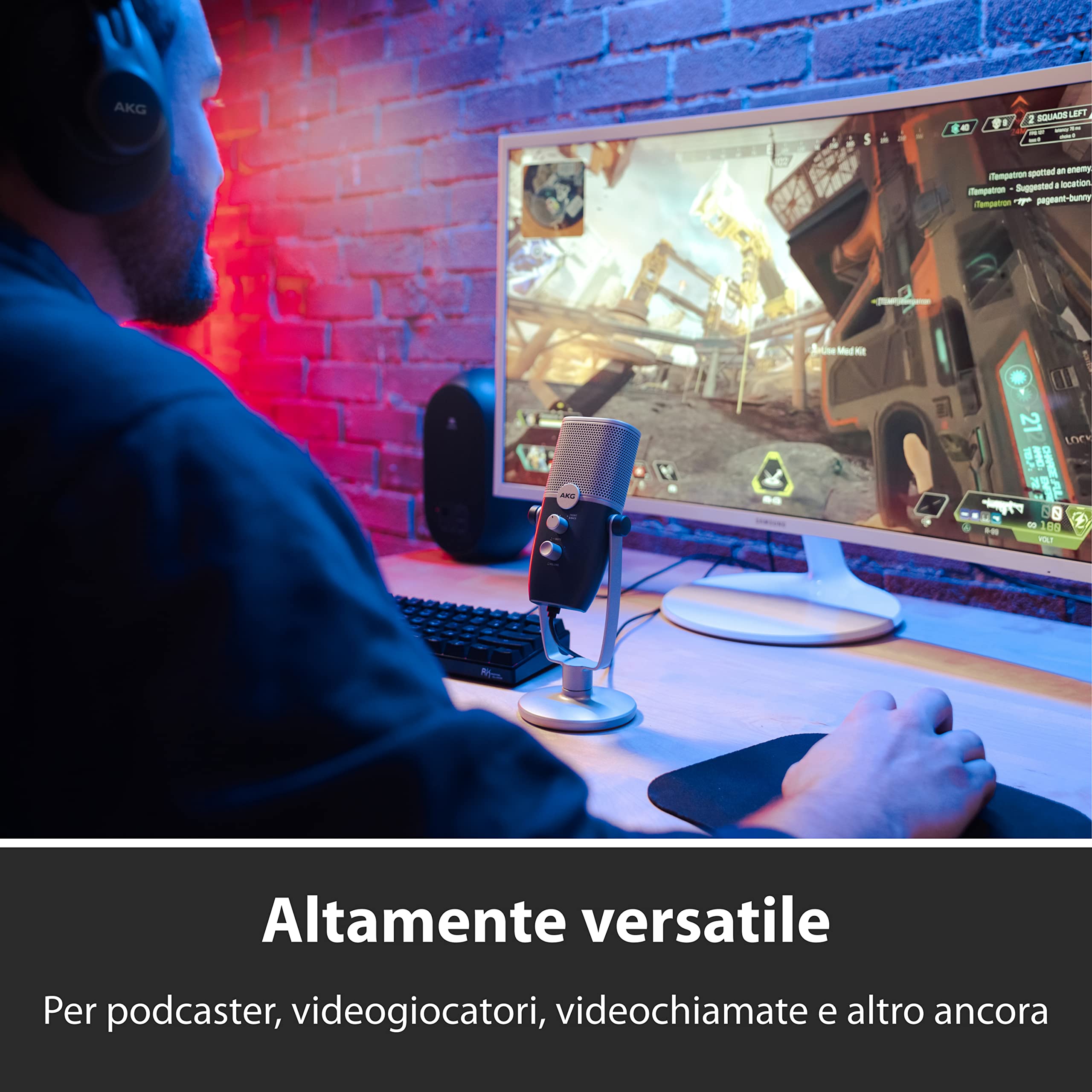 AKG Pro Audio Ara Microfono professionale a condensatore USB-C - Modalità di acquisizione audio a doppio schema per podcast, video blogging, gaming e streaming, Blu e Argento