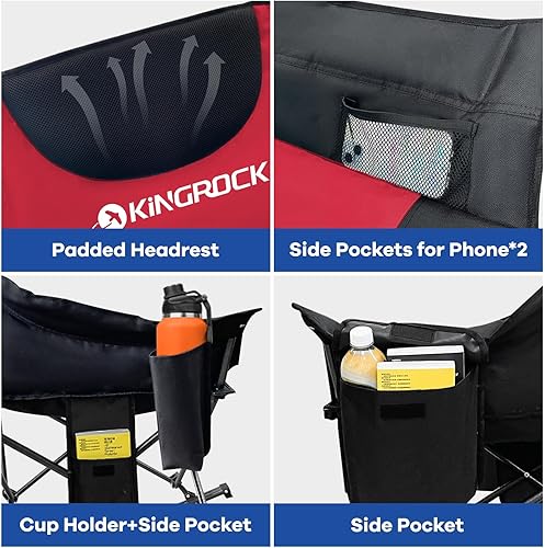 Miniatura 5 de KINGROCK Silla mecedora de gran tamaño con reposacabezas y bolsa de transporte, sillas de campamento portátiles plegables de capacidad para adultos,