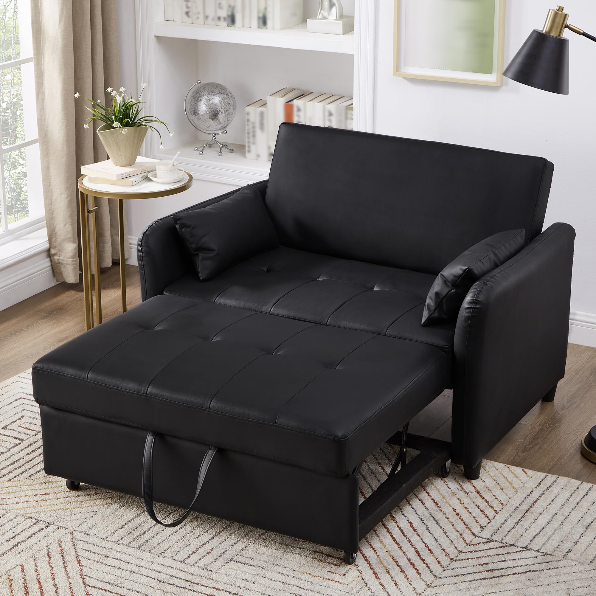 Zepneiy Canapé Convertible 2 Places avec Dossier réglable sur 3 Niveaux, Canapé Lit Noir pour Salon Villa