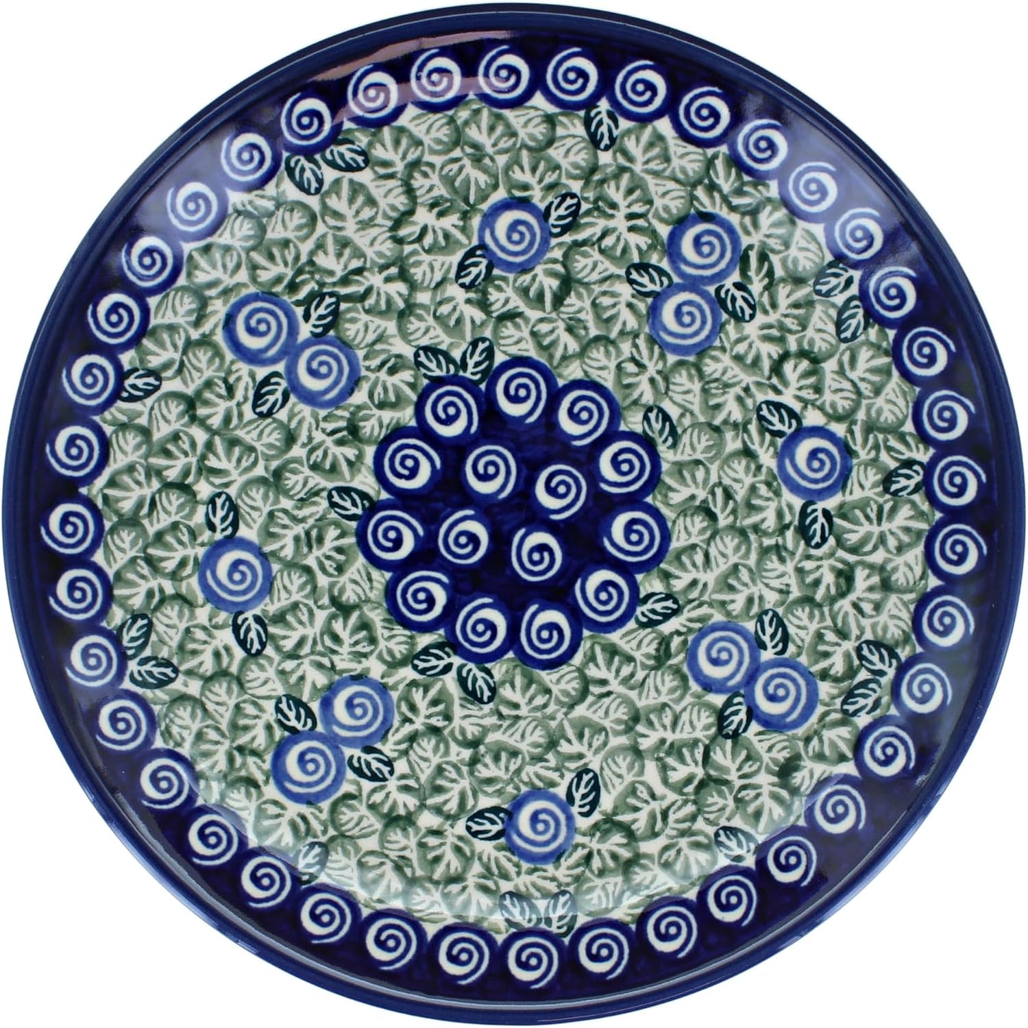 Blue Rose Polish Pottery - Green Seaside Swirl Dessert Plate - 7.5" Diameter - Beautiful Plate for Cake, Appetizers, or Snacks