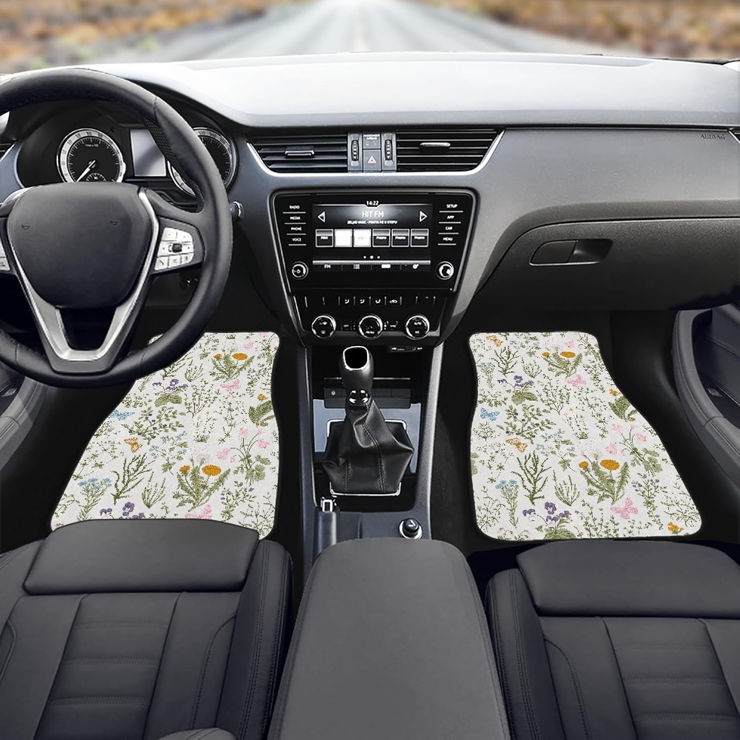 Floral Car Floor Mats 4Pcs Vintage Garden Plants with Herbs Wildflowers Butterfly Botanical Design Floor Mats for Cars Custom Front Rear Vehicle Rugs Universal Auto Accessories for Trucks