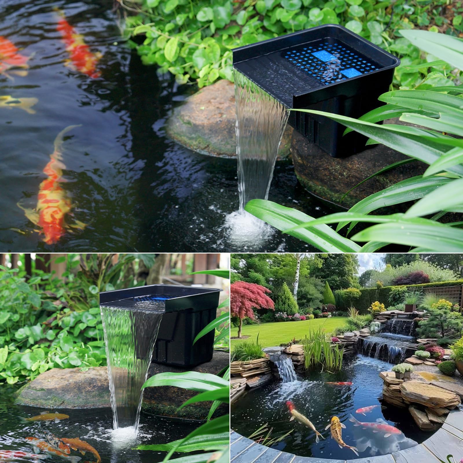 POPOSOAP Wasserfall Teich für den Außenbereich, Teich Wasserfall mit 4500 l/h Teichpumpe, 3 m langem Wellschlauch und Filtermaterial, für Gartenteiche, Bäche und Wasserspiele