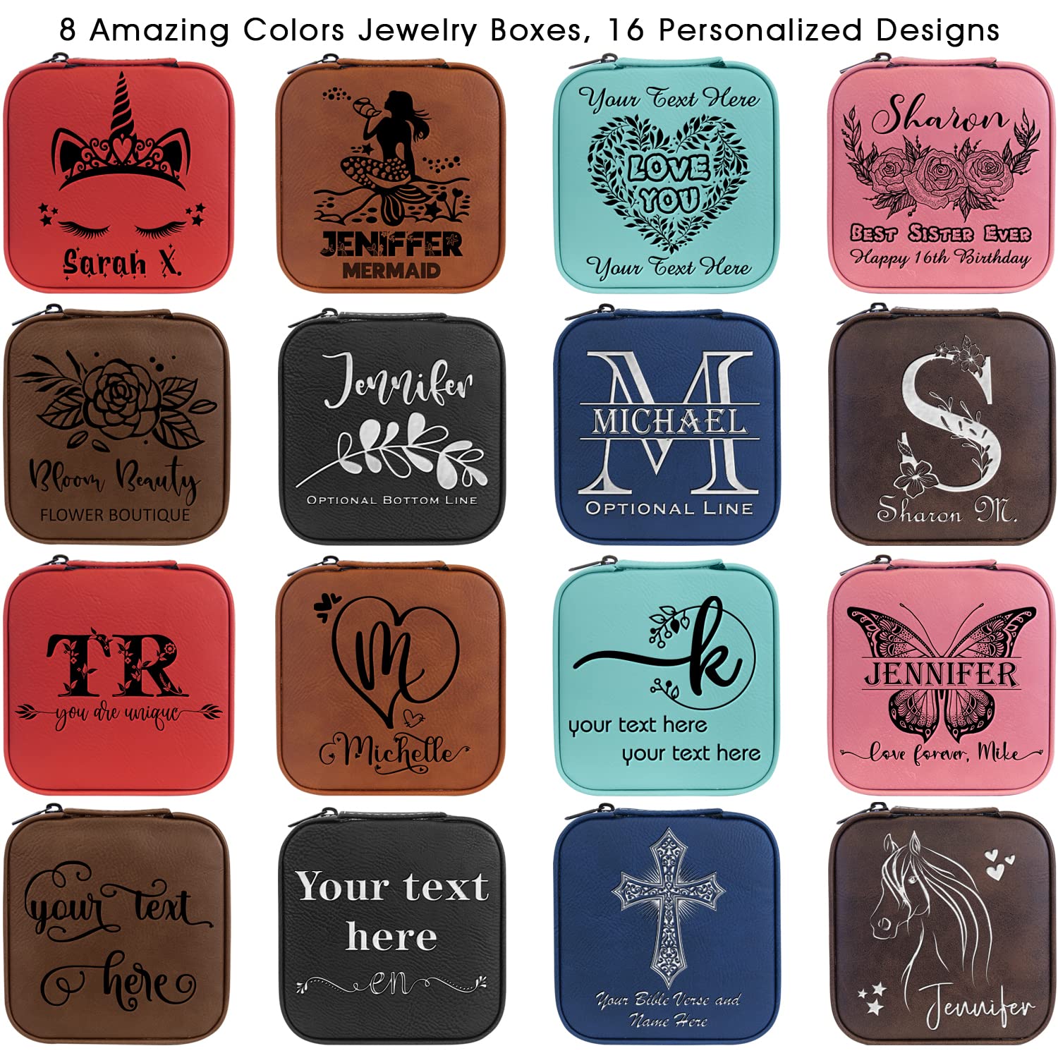 Personalized Travel Jewelry Box with Optional Custom Portable Mirror, Leatherette Jewelry Organizer, Small Traveling Ring Holder, Birthday Gifts for Girls, Valentines Day Gift (Blue)