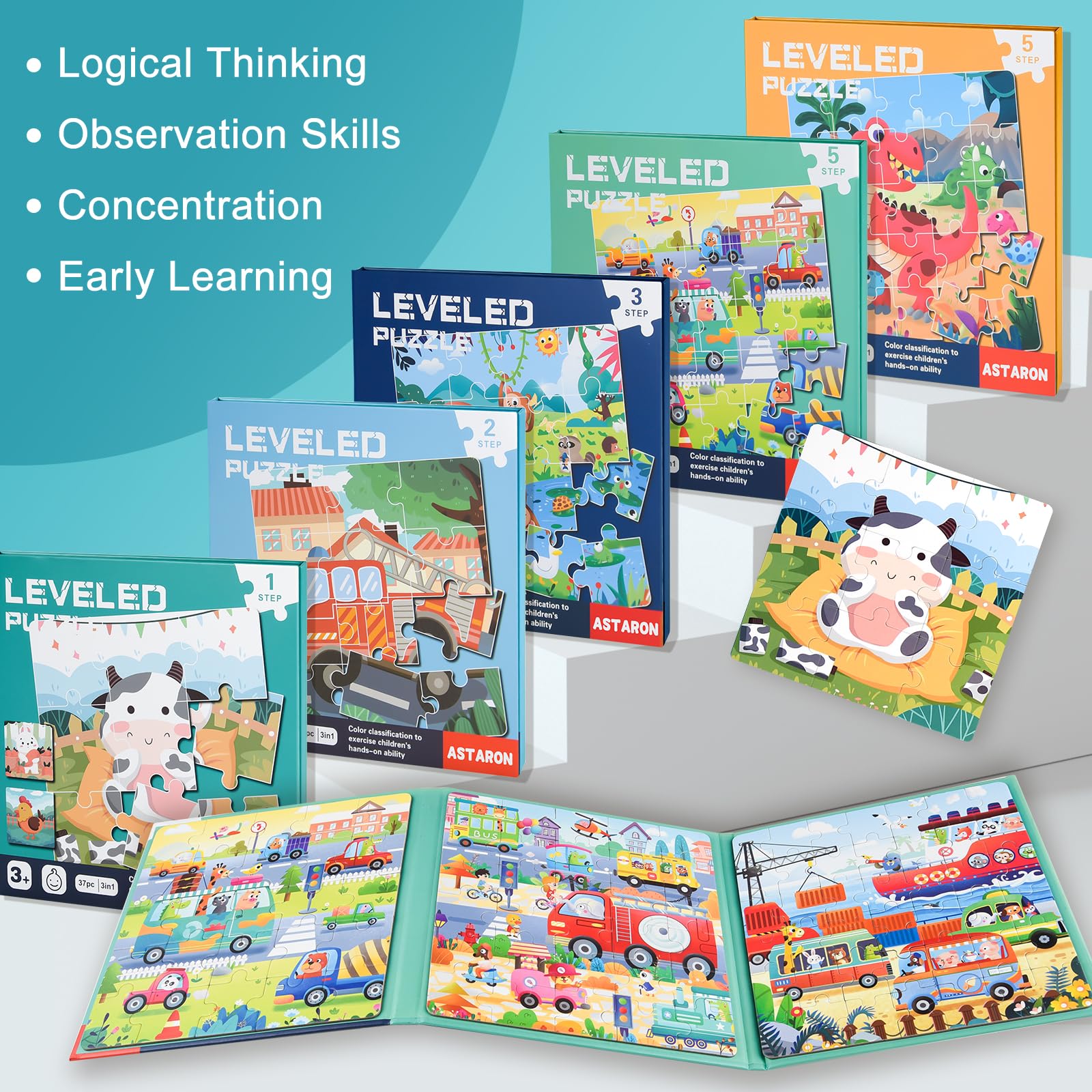 ASTARON Magnetische Puzzle für Kinder 25-30-42 Teile Verkehr Kinderpuzzle ab 3 Jahre, Beschäftigung für Kinder im Autofahrt Flugzeug, Kindergeburtstag Geschenke - 5