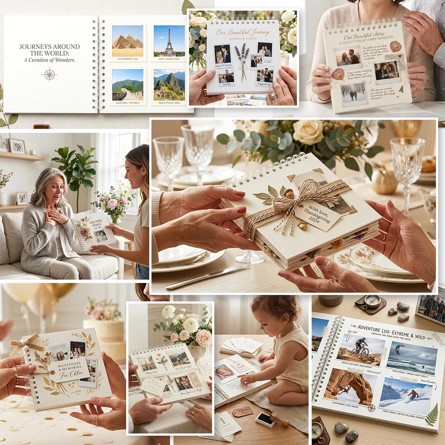 Small Scrapbook Album, Portable Small Scrapbook 7x7 Inches, 40 Pages, 360° Rotating Spiral Mini Scrapbook for 4"x6" Photos, Scrapbooking for Drawing, Collage, Doodling, DIY, Photos and Tickets