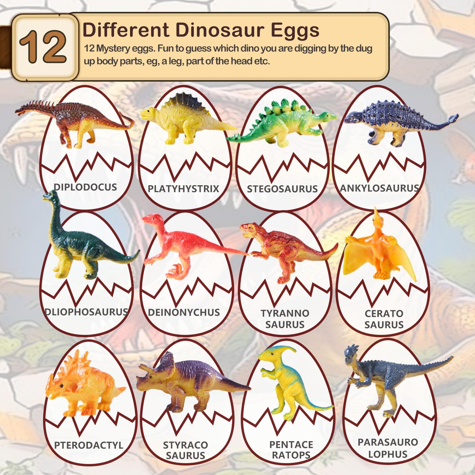 Dinosaur Eggs Scavenger Hunt: Kit Archeologo Per Bambini 4-12 Anni Con 12 Uova Da Scavare, 12 Strumenti, Tappetino Gioco E Carte Apprendimento, Regalo Ideale
