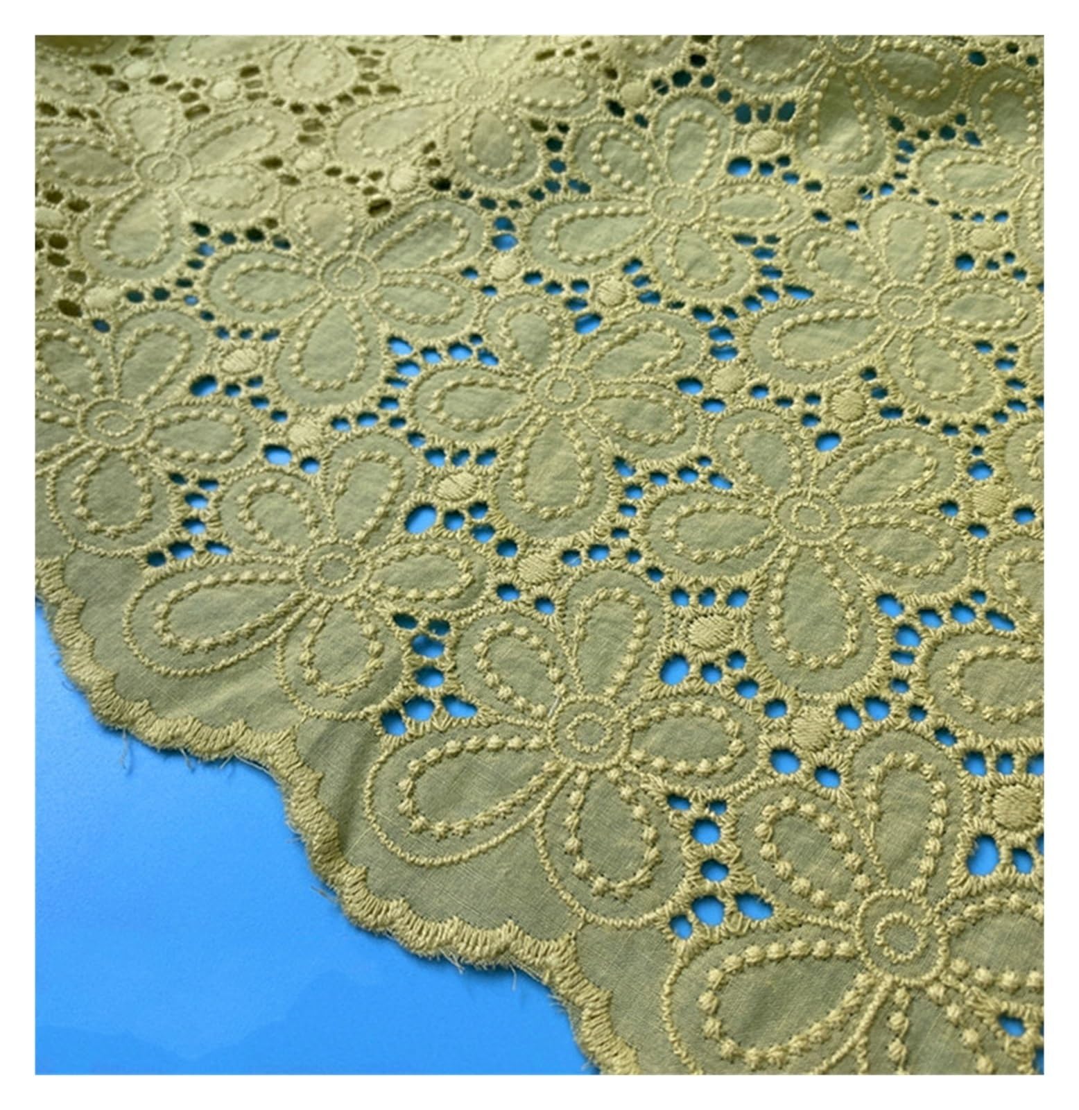 Handmade DIY Coloful Cotton Cloth Embroidered Lace Fabric Width 130cm Clothes Dress Home Accessories(Bean Green)