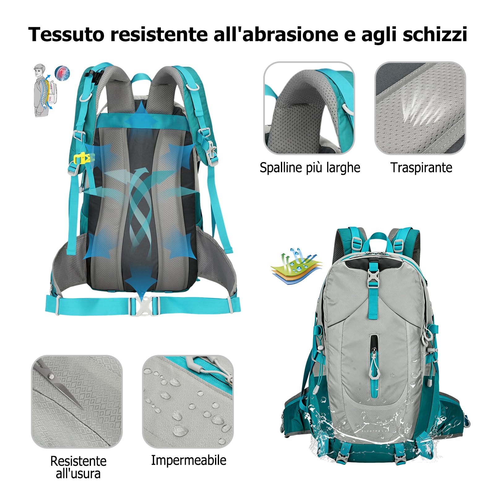 Zaino da Escursionismo 40L Zaino Outdoor con Copertura Antipioggia Grande Traspirante Backpack per Campeggio Viaggi Lago Blu