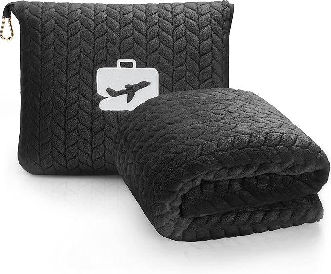 EverSnug Premium Travel Blanket Pillow Soft 2 in 1 Airplane Blanket with Soft Bag