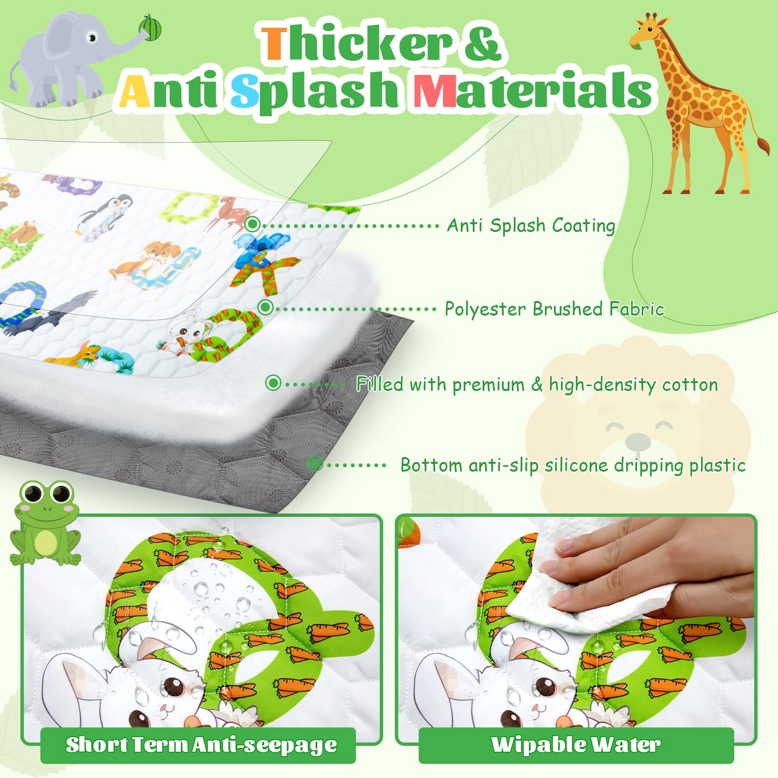 Funsland Tappeto Gioco Bambini, 200x180cm Tappetino Neonato Impermeabile, Pieghevole Morbido & Spessa Tappeto Tummy Time Neonati, Alfabeto Animale Tappeto Gioco Sensoriale per Bambini 1 2 3 Anni
