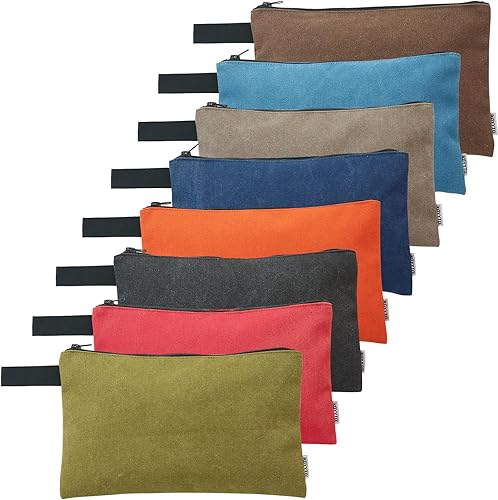 Paquete de 8 bolsas de herramientas de lona con cremallera, bolsa de herramientas pequeña resistente de 16 onzas, bolsa organizadora multiusos, para