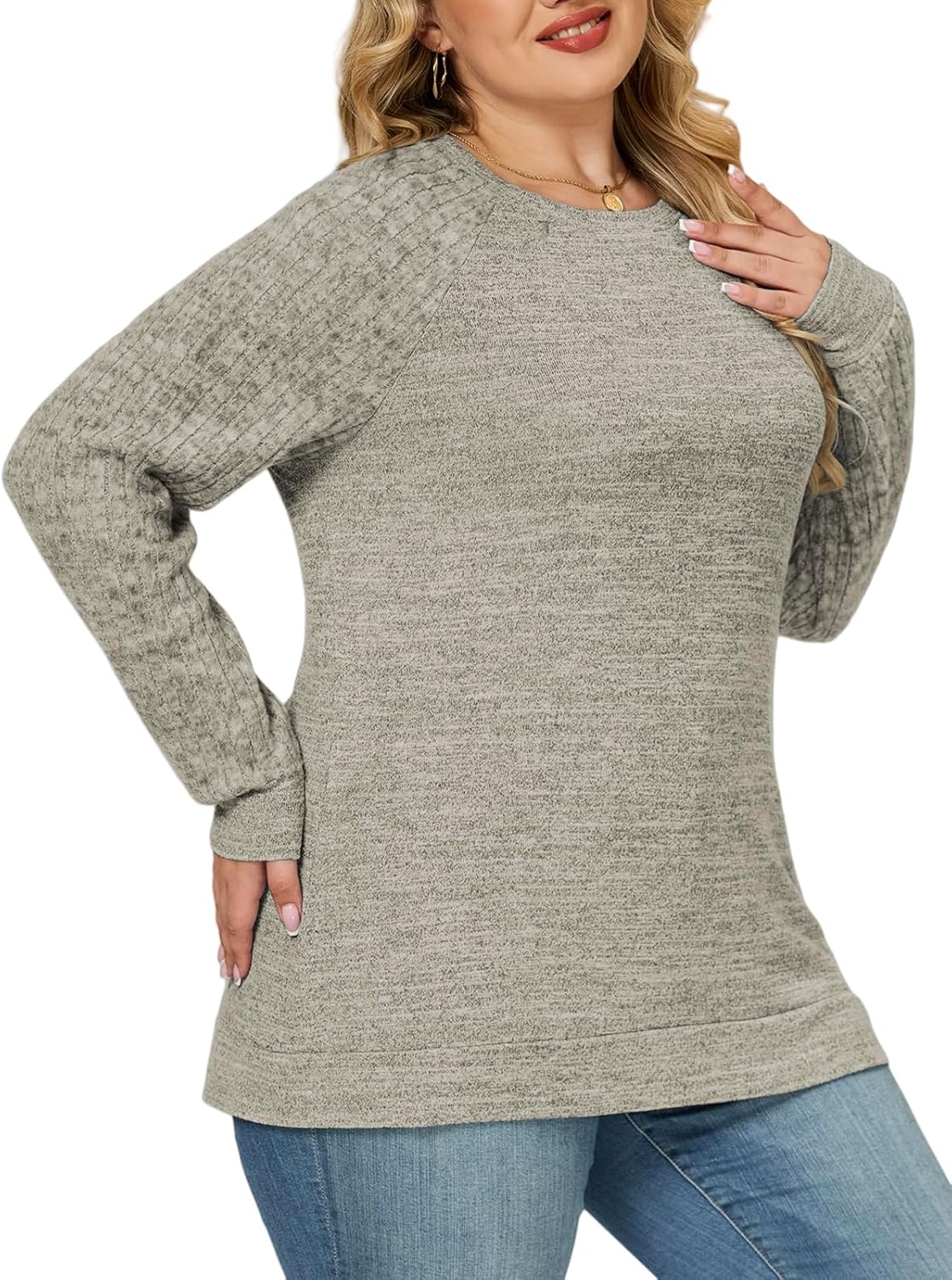ROSRISS Plus-Size Sweatshirts for Women Casual Cute Raglan Long Sleeve Pullover Tops Oversized Fashion Crewneck Shirts XL-5XL - Image 3