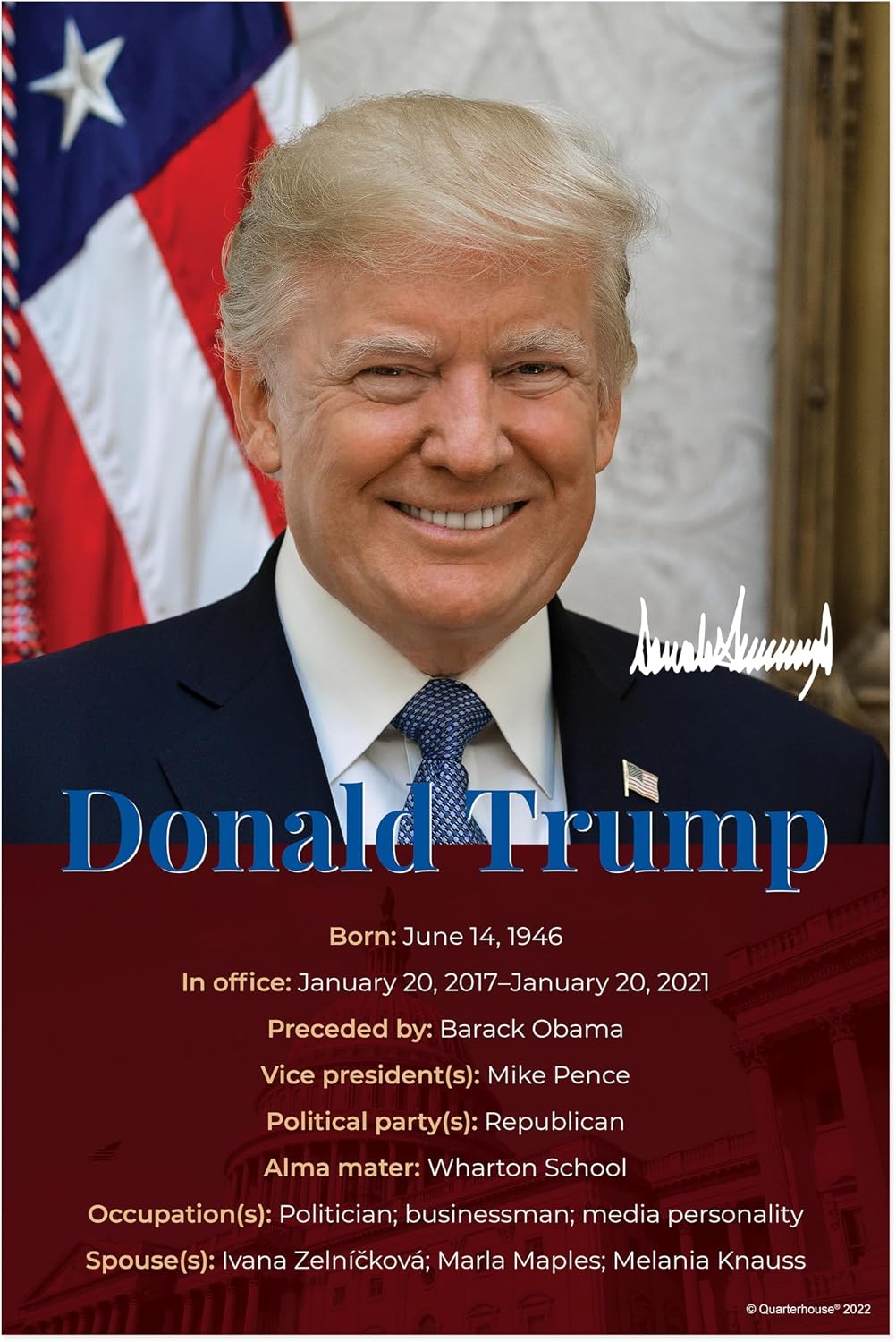 Quarterhouse 5 Poster Previous Five American Presidents Set, Social Studies Classroom Learning Materials for K-12 Students and Teachers, 12 x 18 Inches, Made in USA