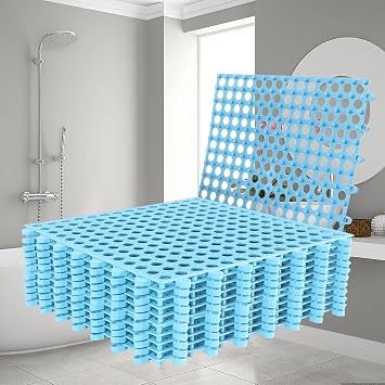 12 Pack 12" x 12" Drainage Interlocking Floor Mats, Non-Slip Shower Bathroom Pool Tiles for Flooring, Soft PVC Splicing Modular Cushion Mat, for Bathroom, Drain, Pool, Patio, Balcony, Kennel, Blue