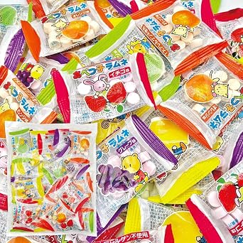 Abe Seika Aberko Ramnee, Pack of 30, Melon, Strawberry, Lemon, Grape, Orange, 5 Assorted Types, 8 Allergen Free, Individual Packaging, Ramune Sweets DBOX