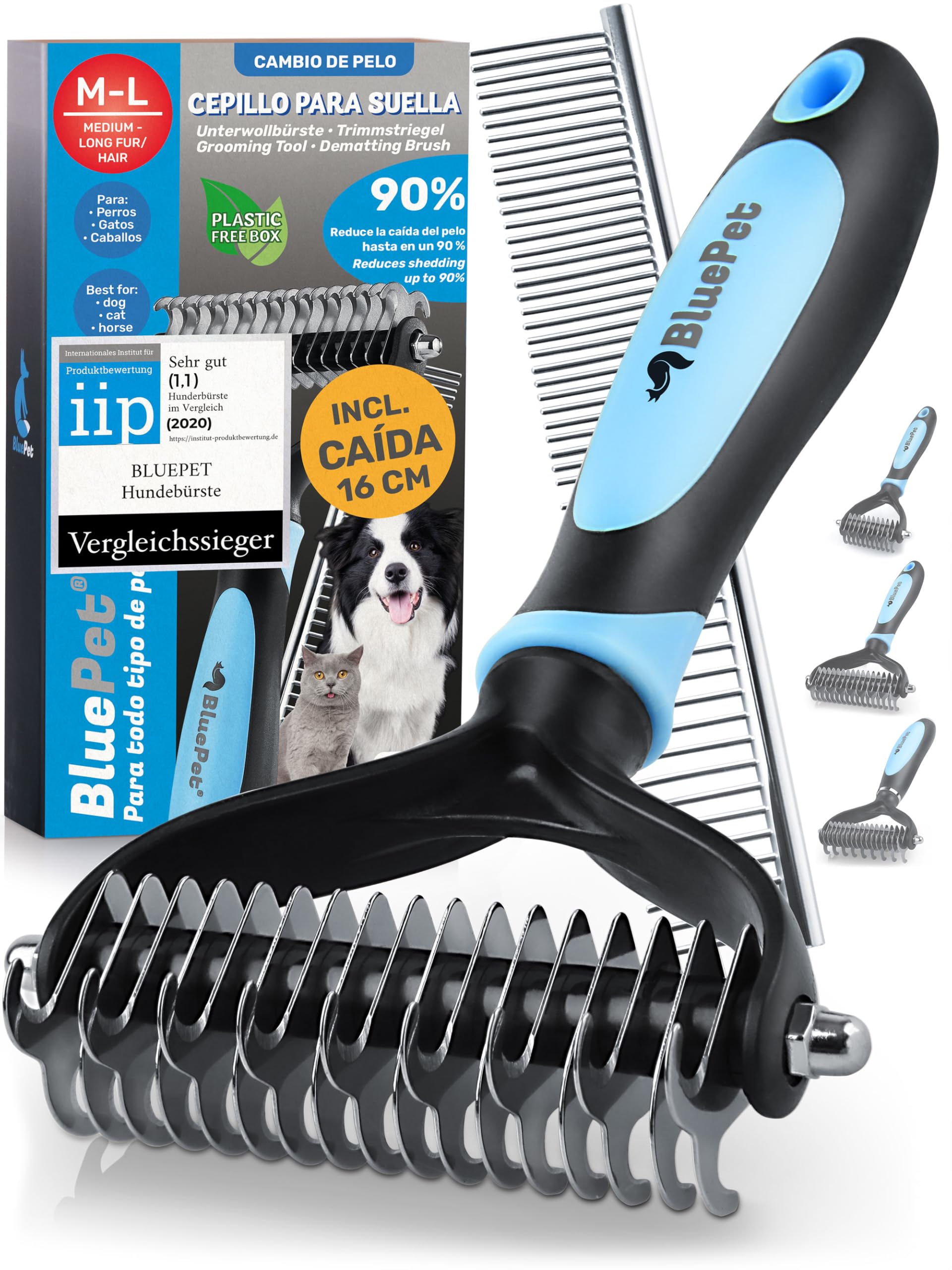 BluePet Comb for Dogs and Cats, Brush Cat Dog Long Hair, Rake Removes Knots, Deadhair, Undercoat, Deslator Pets Long Hairs, Hair Remover Brushes, Flawing Broom, Pet Hair Remover