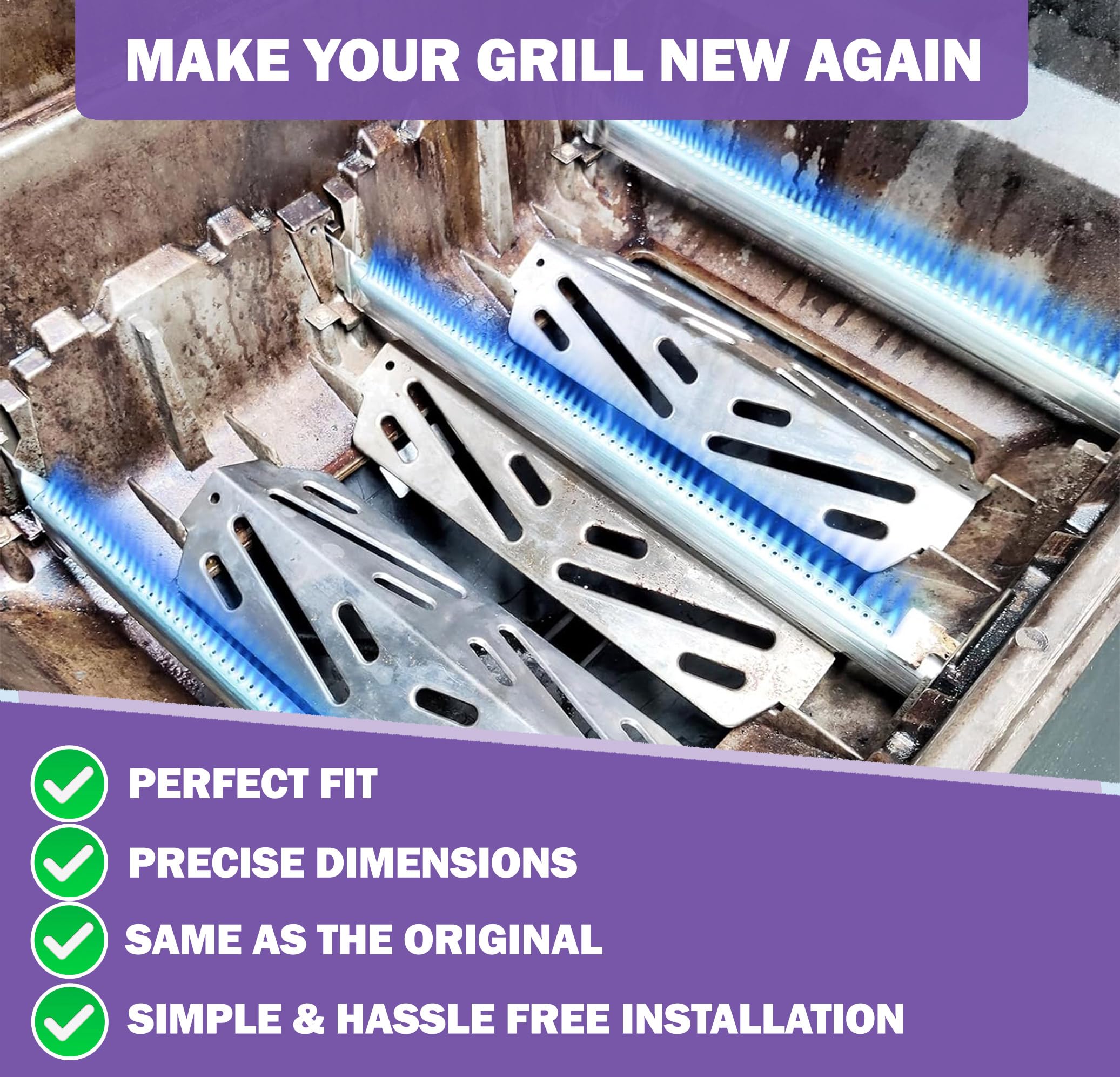 Confezione da 4 Tubi bruciatori 67490 per Griglie Weber Genesis II e II LX 400, Pezzi di Ricambio per Weber GS4 Genesis 2 E-410/E-415/S-410/S-415/S-435/LX E-440 e Altri, ricambi Weber, 49,5 cm