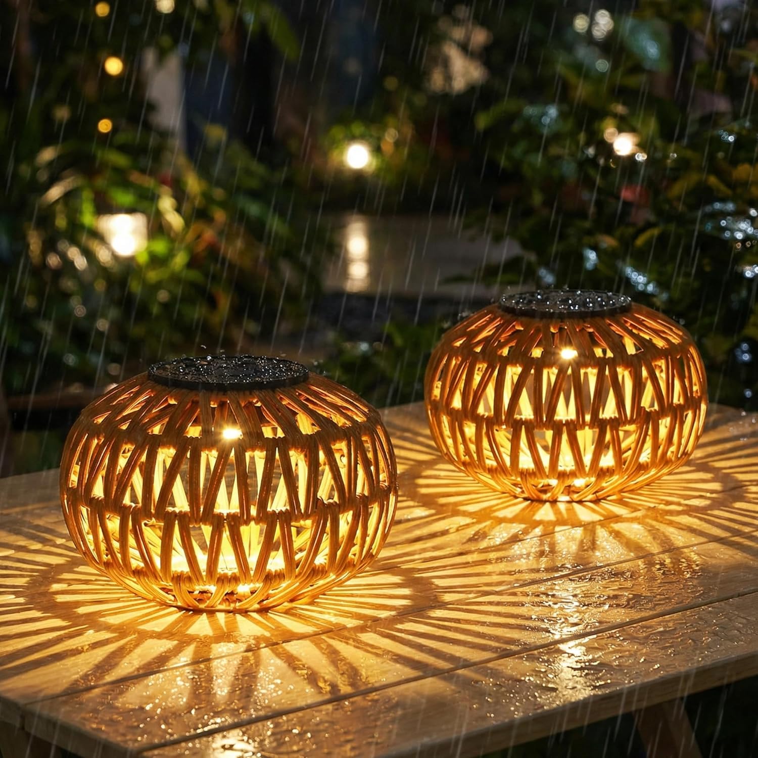2 Pack Solar Lantern Outdoor Waterproof,Outdoor Table Lanterns Decor,Rattan Solar Lights Decorative,Small Tabletop Lanterns Gifts for Mom,Grandma,Lantern Lights Outside for Garden,Yard,Steps,Patio