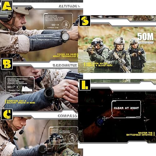 Miniatura 5 de North Edge Apache - Relojes deportivos tácticos para hombres, relojes digitales sólidos de supervivencia al aire libre con brújula militar sólida